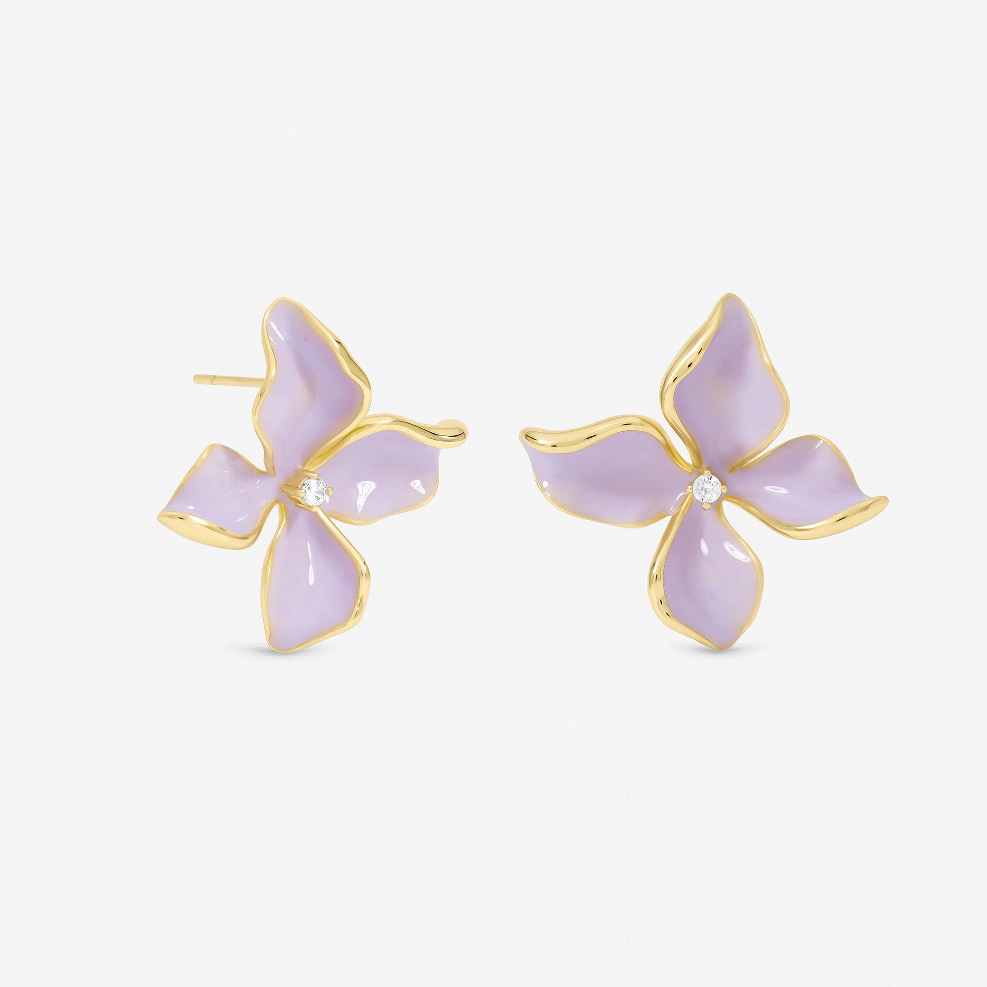 Gold - Jon Richard - Gold Plated and Purple Petal Flower Earrings - 1