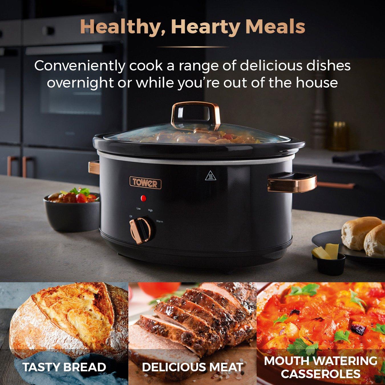 Rose Gold - Tower - Rose Gold 6.5 Litre Slow Cooker Black and Rose Gol - 4