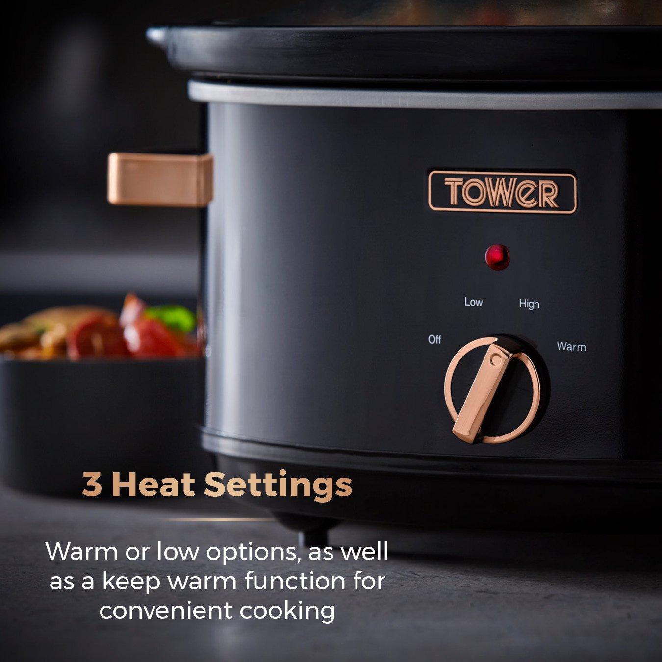 Rose Gold - Tower - Rose Gold 6.5 Litre Slow Cooker Black and Rose Gol - 5