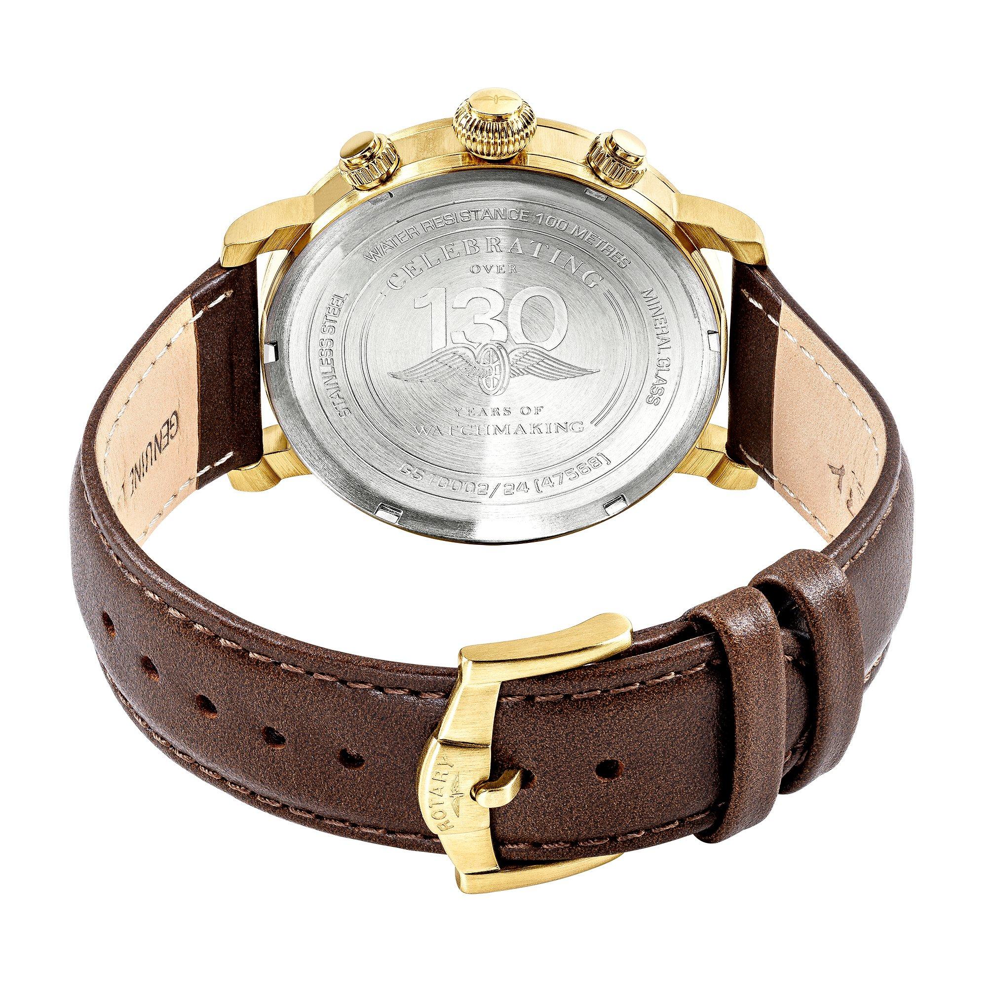 Gold - Rotary - Rotary Mens Heritage Pilot SS Brown Leather Watch - 4