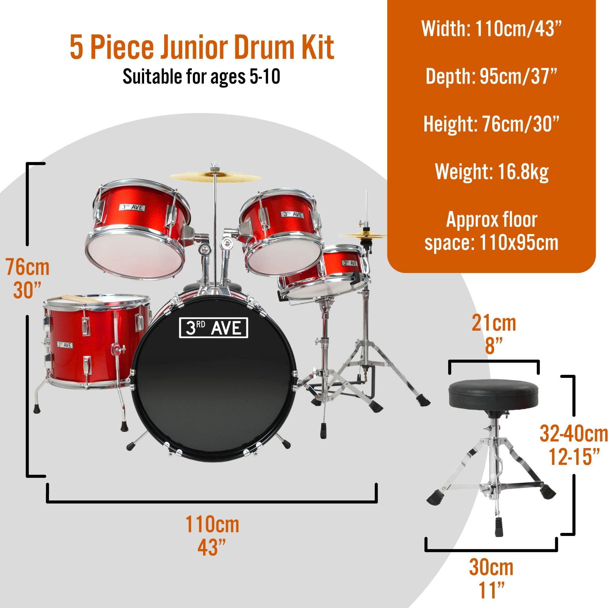 Red - 3rd Avenue - 5 Piece Junior Drum Kit - 2