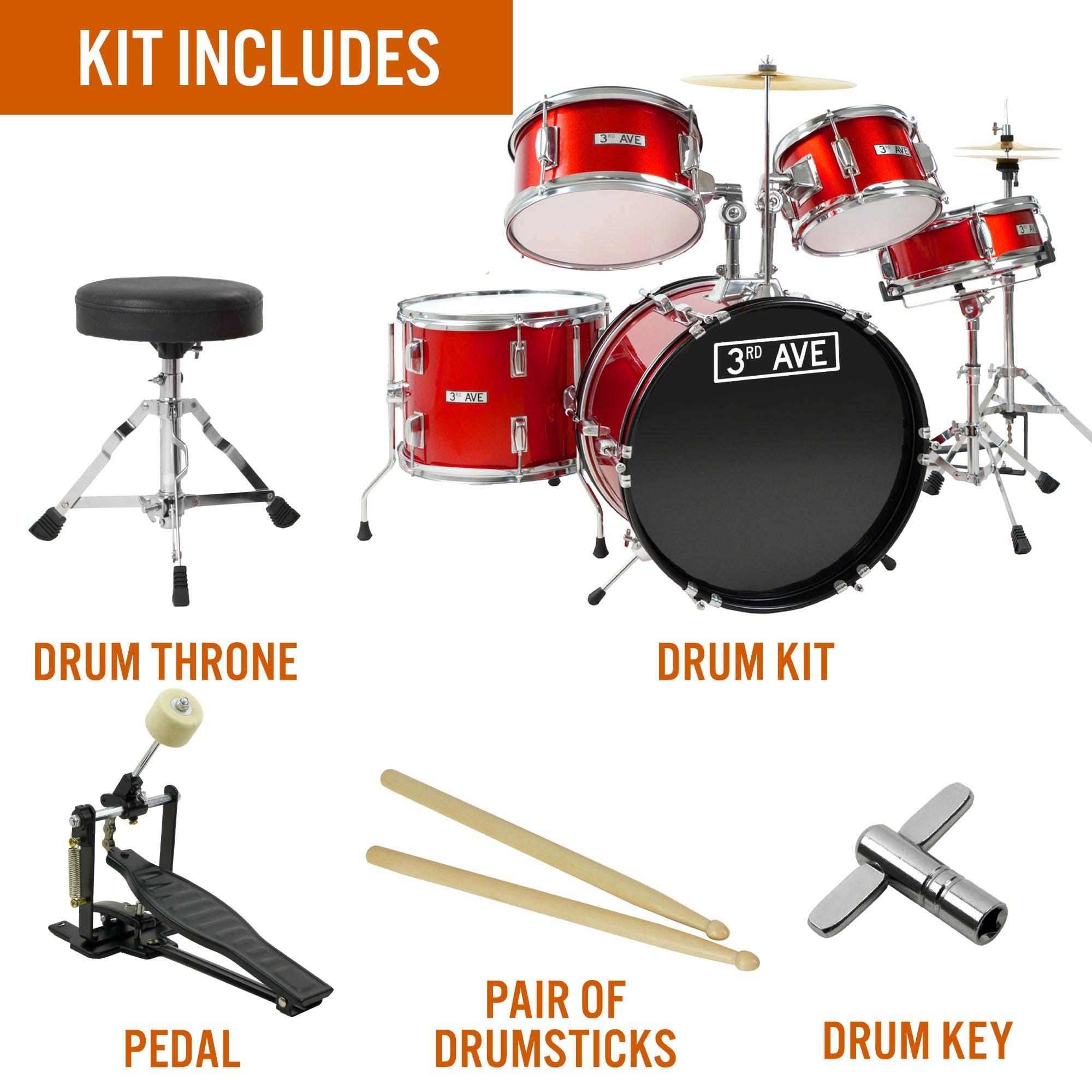 Red - 3rd Avenue - 5 Piece Junior Drum Kit - 3