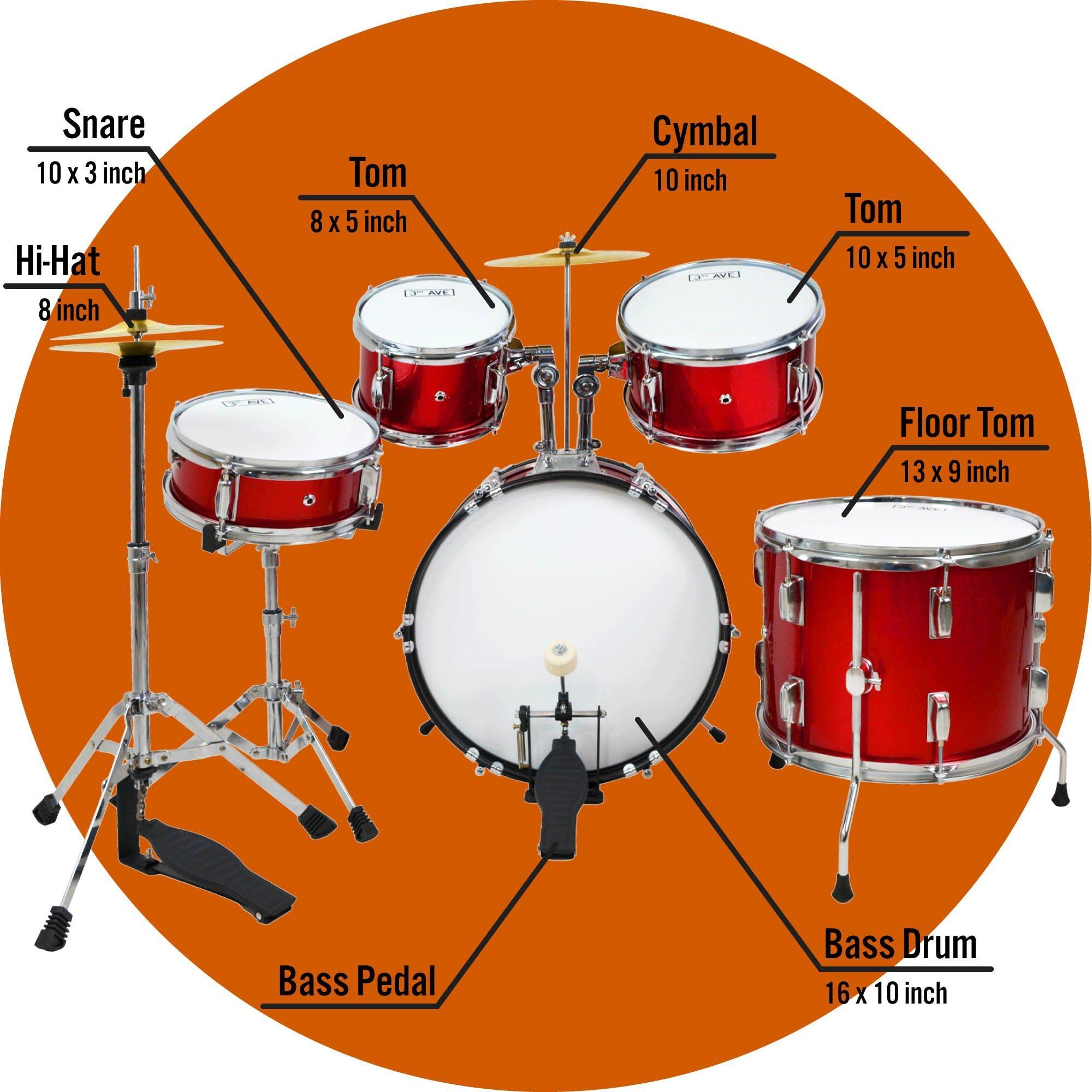 Red - 3rd Avenue - 5 Piece Junior Drum Kit - 4