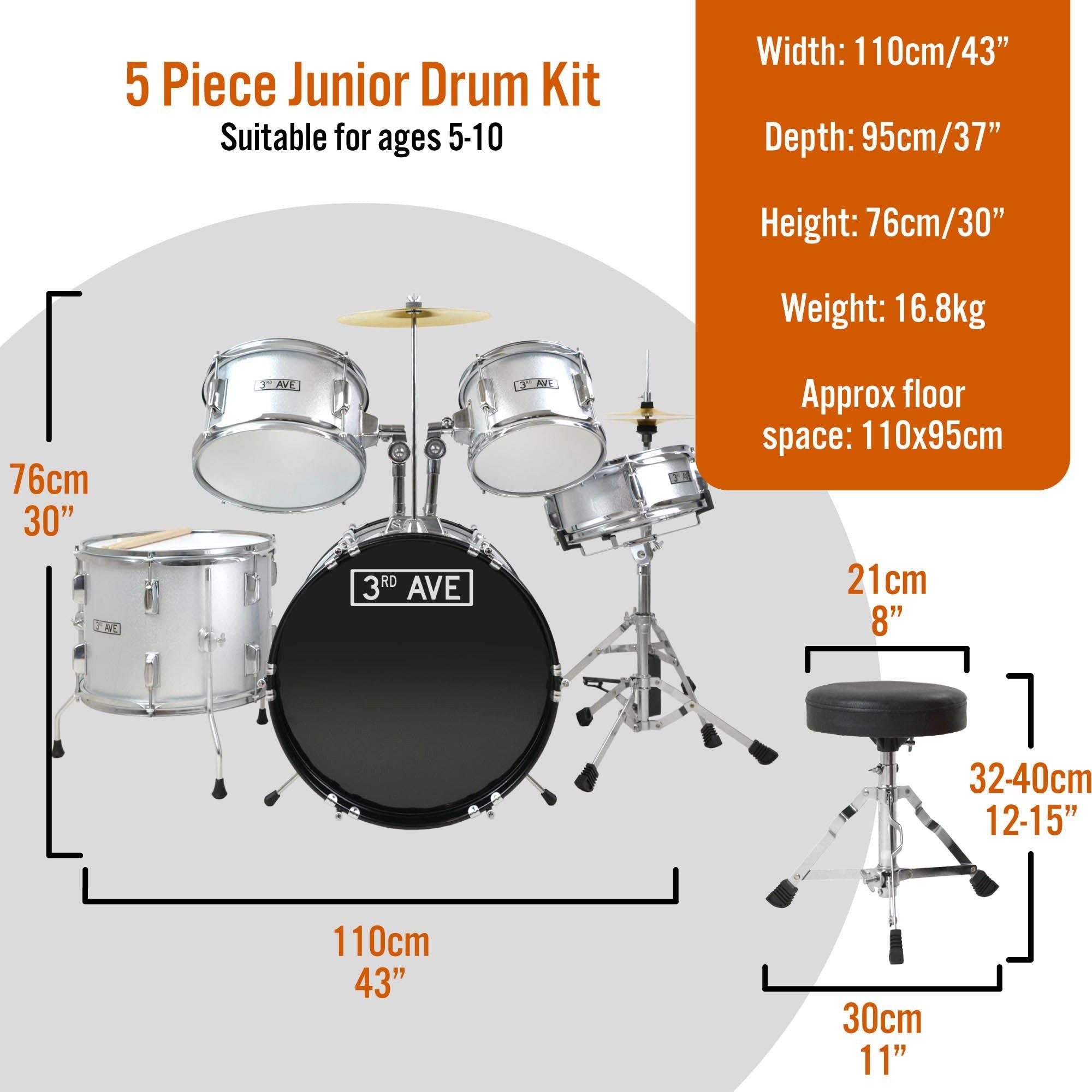 Silver - 3rd Avenue - 5 Piece Junior Drum Kit - 2