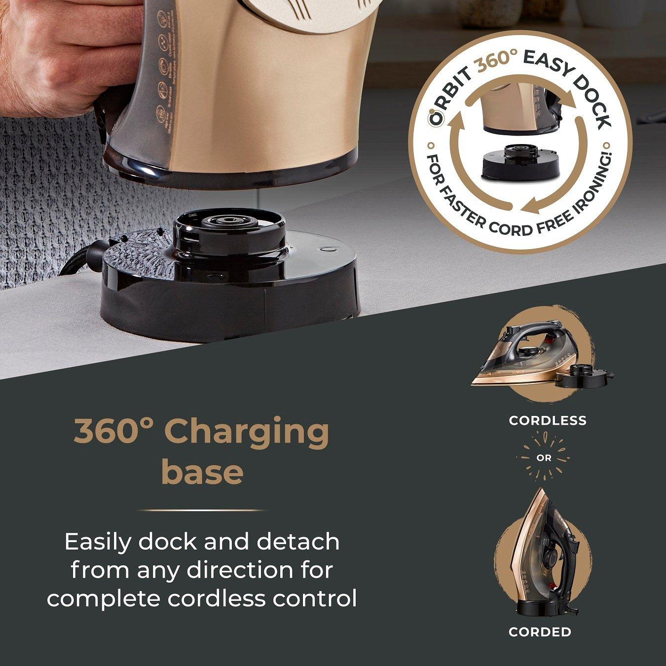 Gold - Tower - Ceraglide 2800W 360 Cord Cordless Steam Iron Black - 3