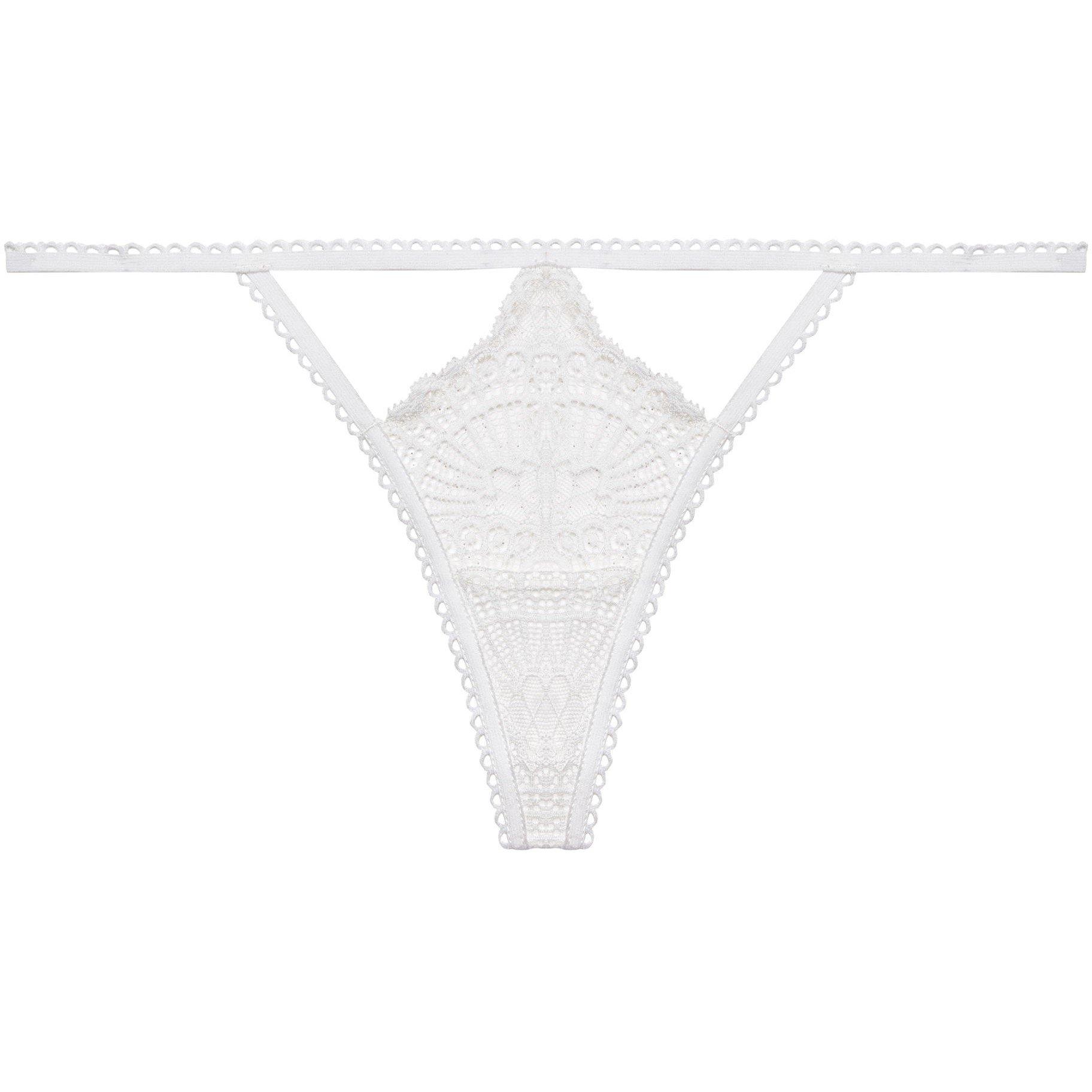 White - Wolf and Whistle - Carmen White Lace Thong With Picot Trim - 4