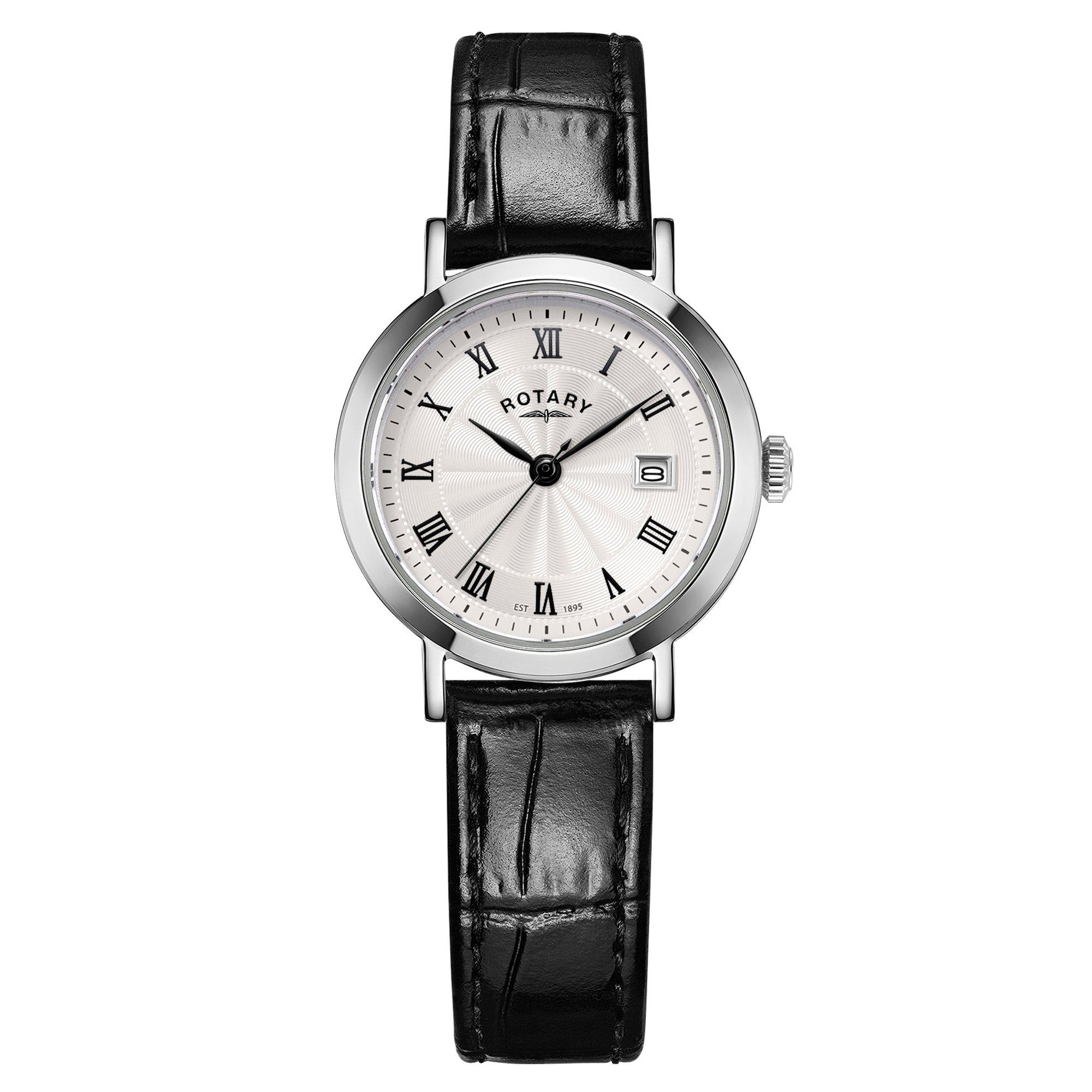 Black - Rotary - Ladies Heritage SS Black Leather Strap Watc - 1