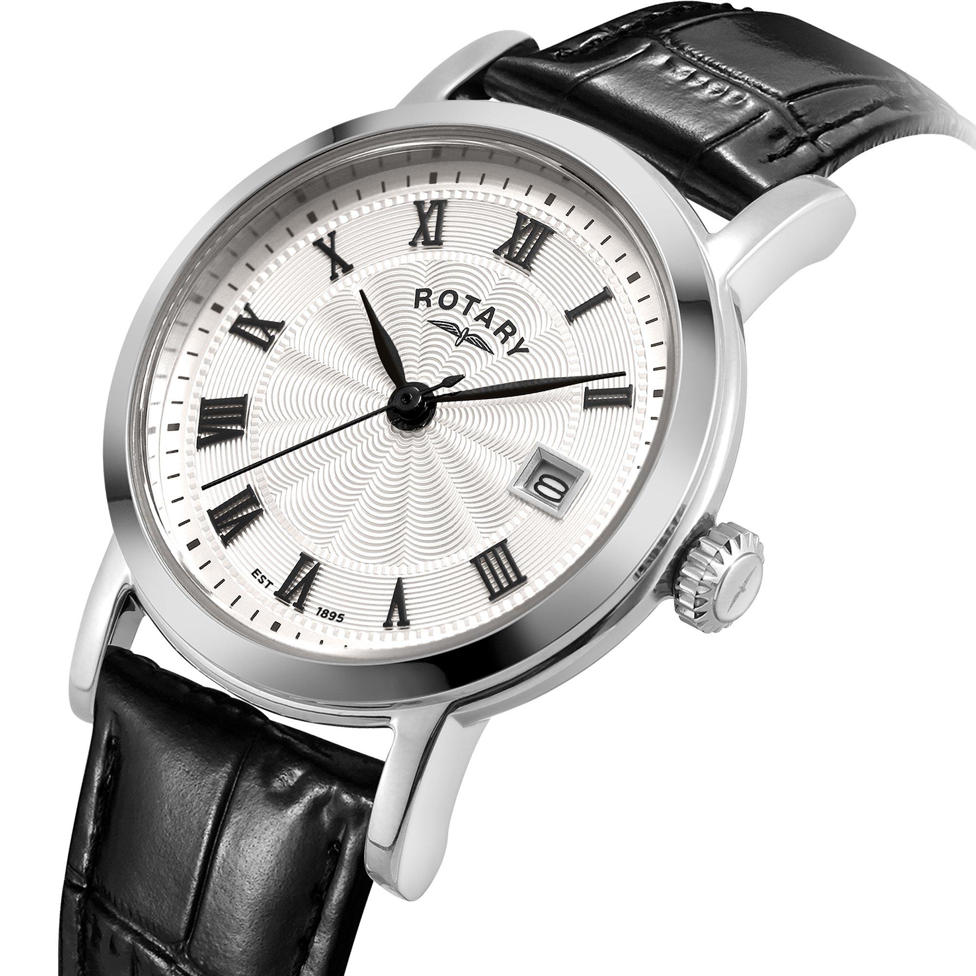 Black - Rotary - Rotary Ladies Heritage SS Black Leather Strap Watc - 2
