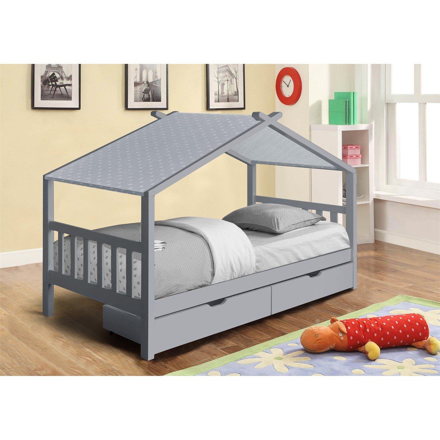 Grey - Comfy Living - 3ft House Bed Frame With Storage and Tent Option - 4