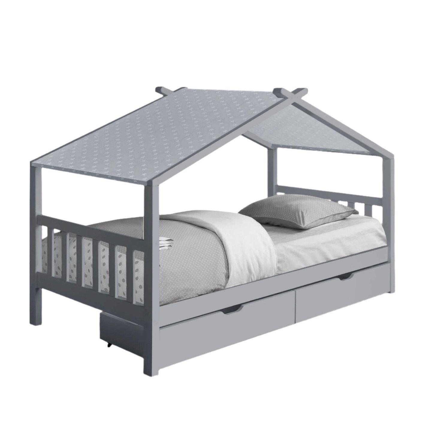 Grey - Comfy Living - 3ft House Bed Frame With Storage and Tent Option - 6