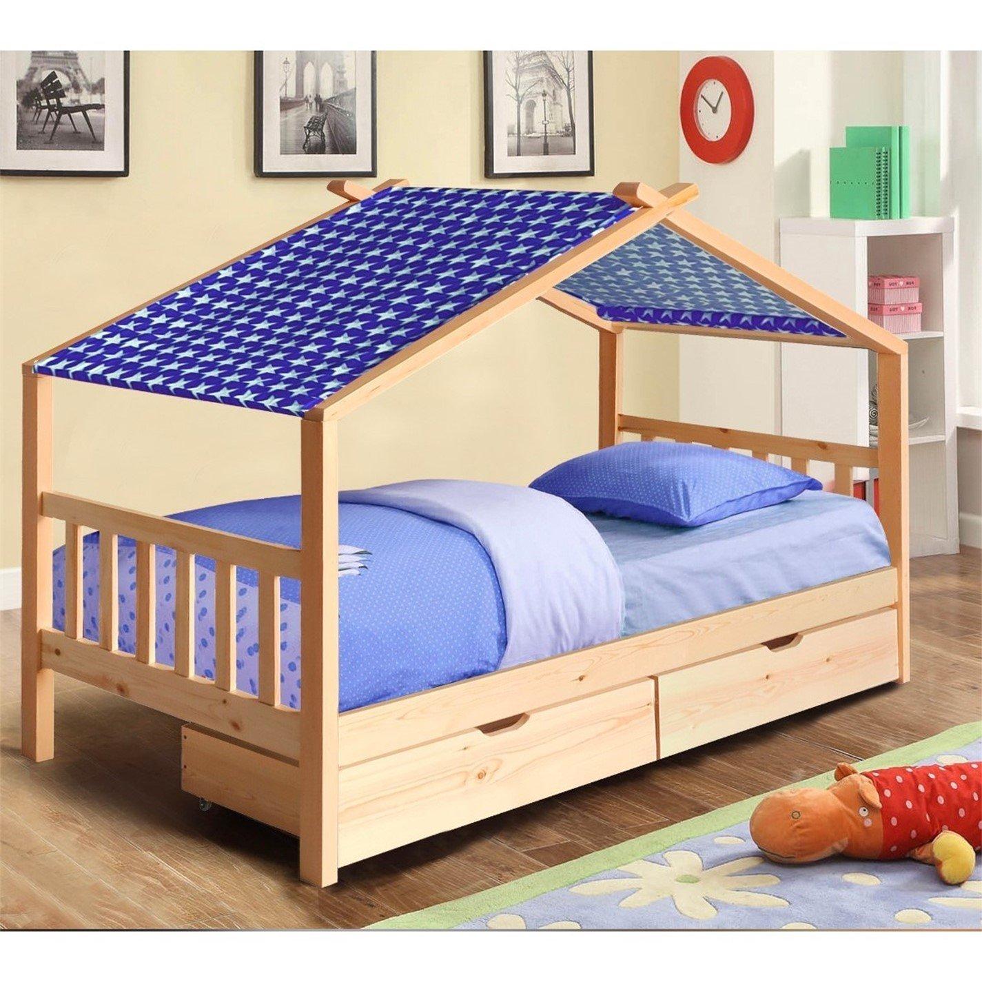 Pine - Comfy Living - 3ft House Bed Frame With Storage and Tent Option - 2