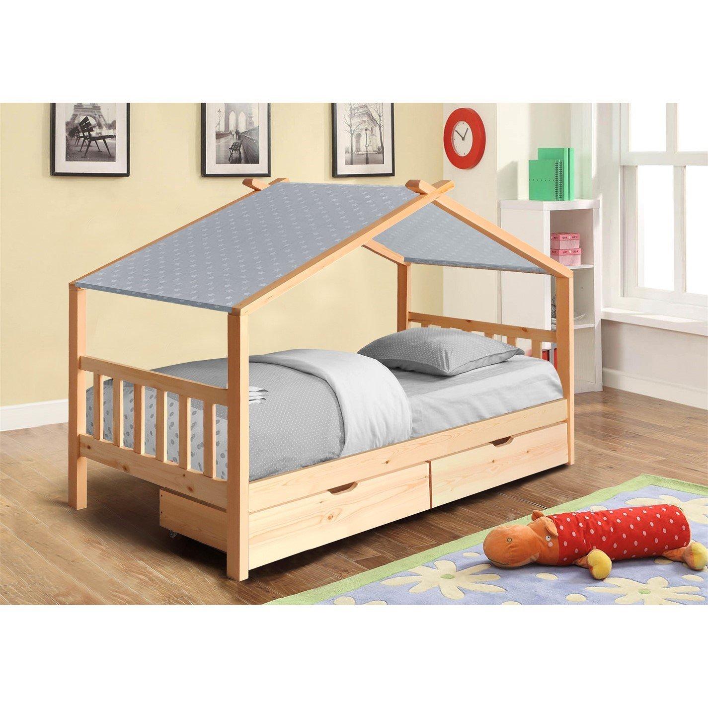 Pine - Comfy Living - 3ft House Bed Frame With Storage and Tent Option - 3