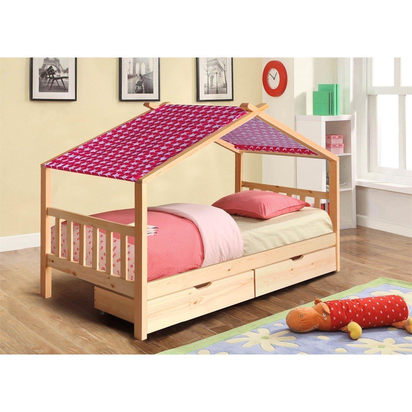 Pine - Comfy Living - 3ft House Bed Frame With Storage and Tent Option - 4