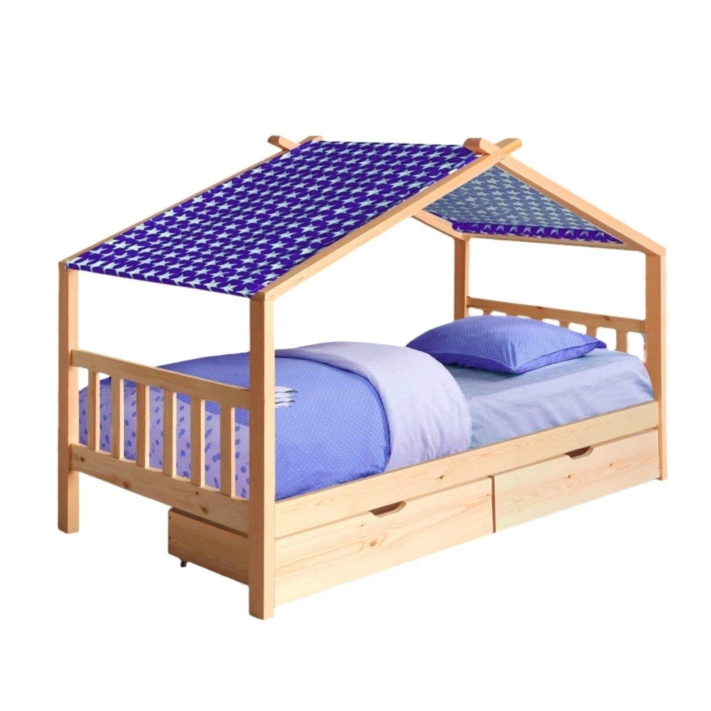 Pine - Comfy Living - 3ft House Bed Frame With Storage and Tent Option - 5