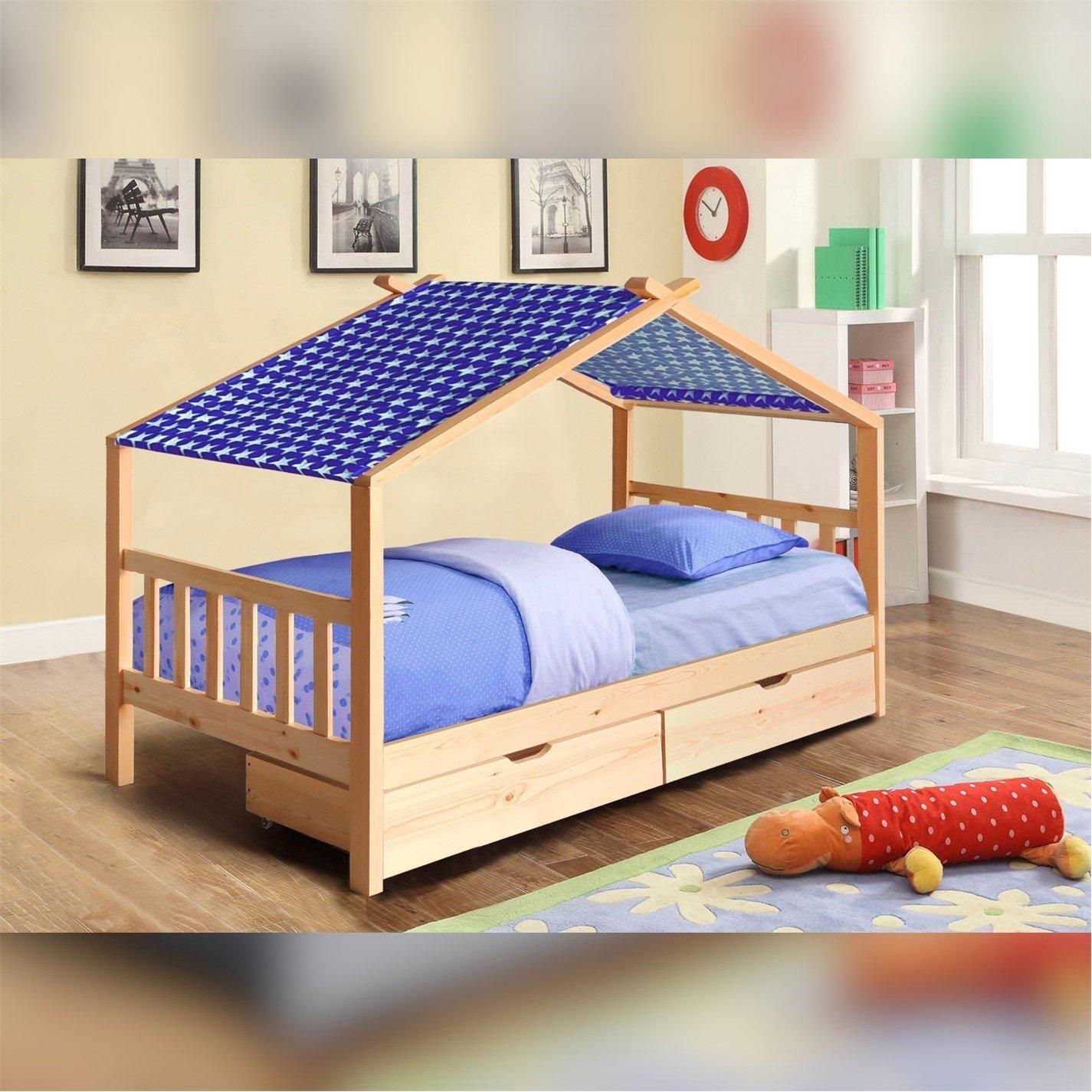 Pine - Comfy Living - 3ft House Bed Frame With Storage and Tent Option - 9