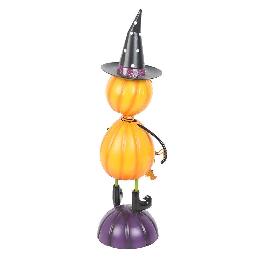 Orange - Something Different - Orange Metal Pumpkin Man Ornament with Witch Hat - 4