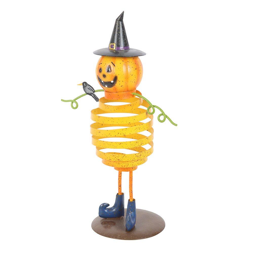 Orange - Something Different - Orange Metal Pumpkin Man Ornament with Spring Body - 3