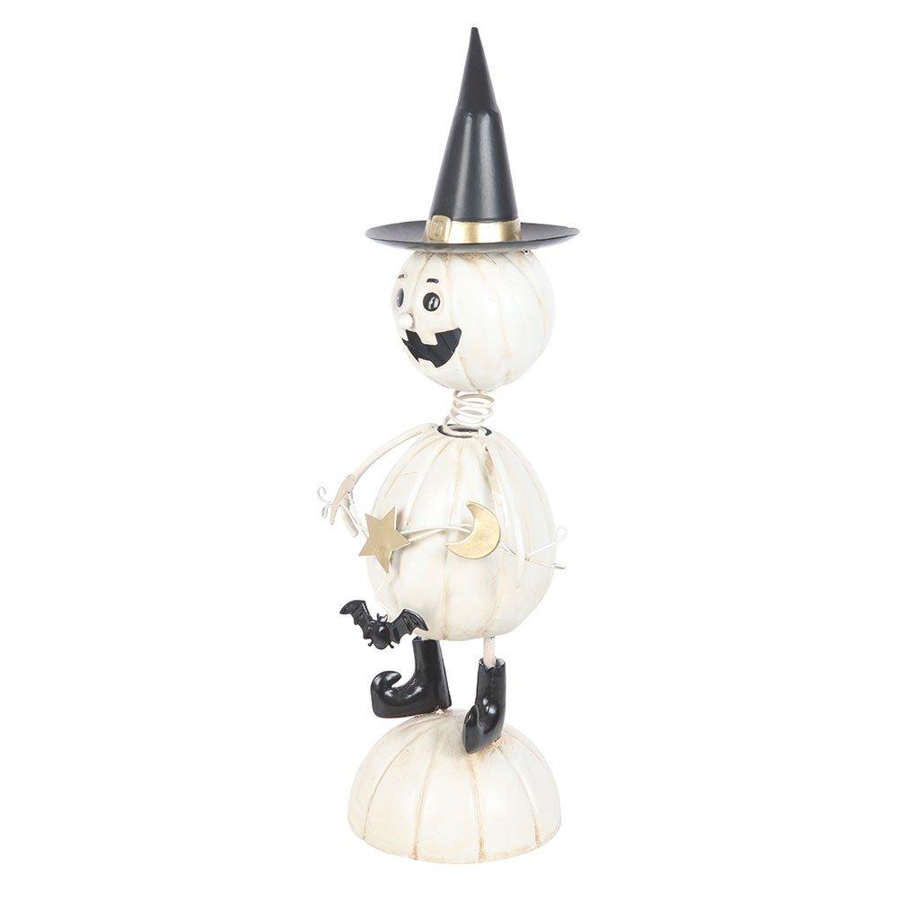 White - Something Different - White Metal Pumpkin Man Ornament with Witch Hat - 3