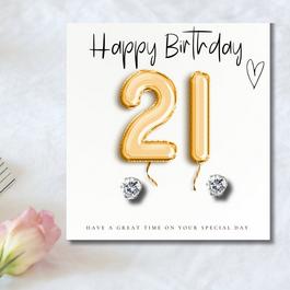 Aye Do 21st Birthday Balloons Message Card & Earrings