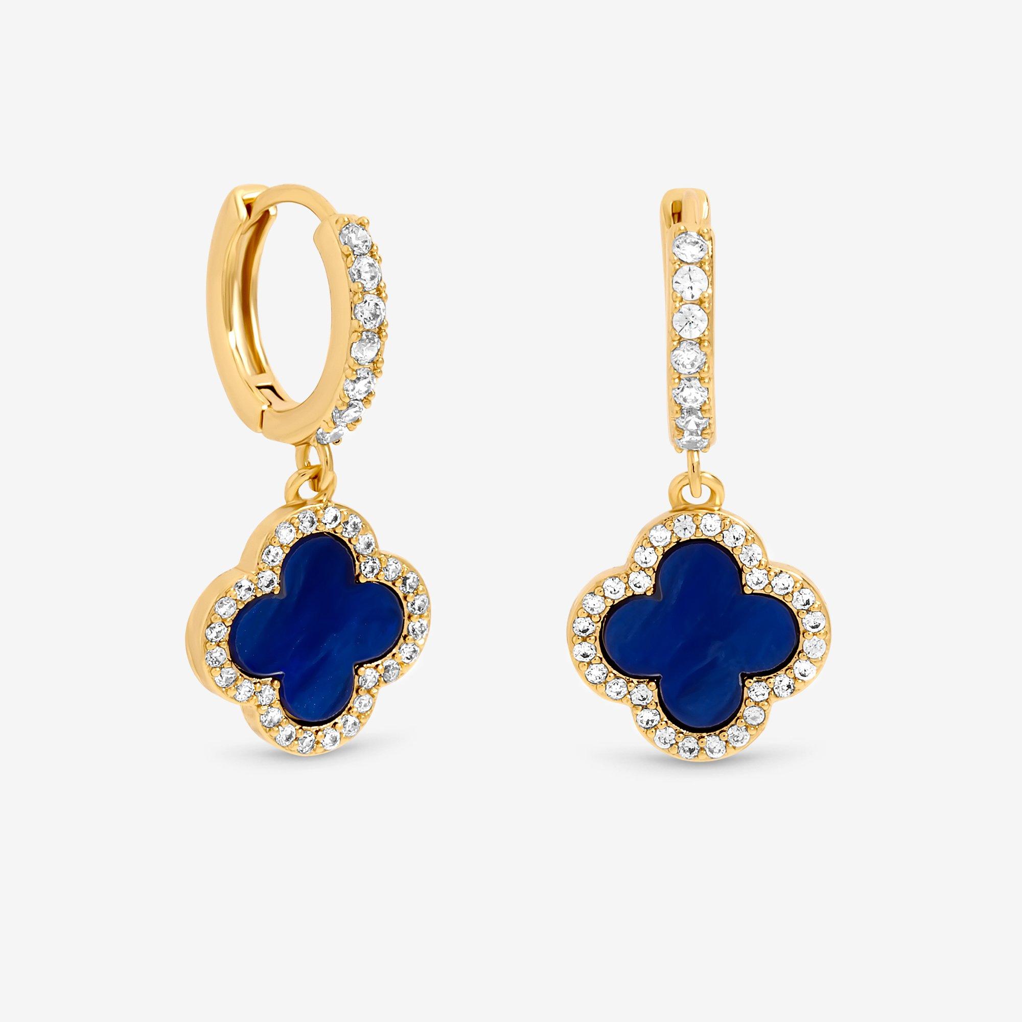 Gold - Jon Richard - Gold Plated and Lapis Clover Huggie Earrings - 1
