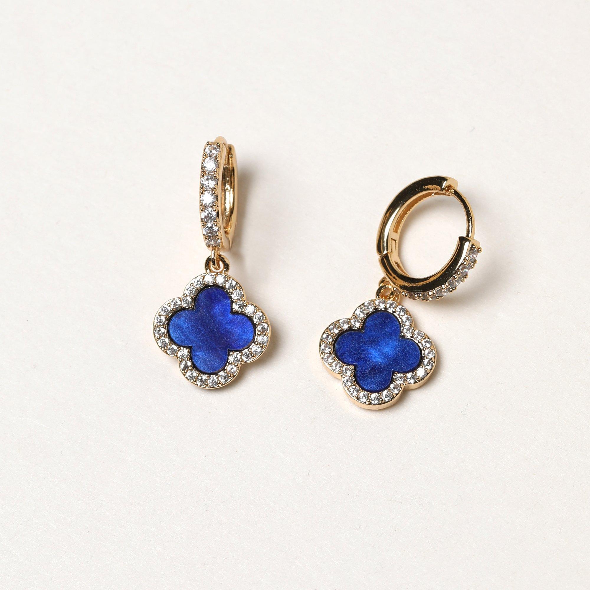 Gold - Jon Richard - Gold Plated and Lapis Clover Huggie Earrings - 3