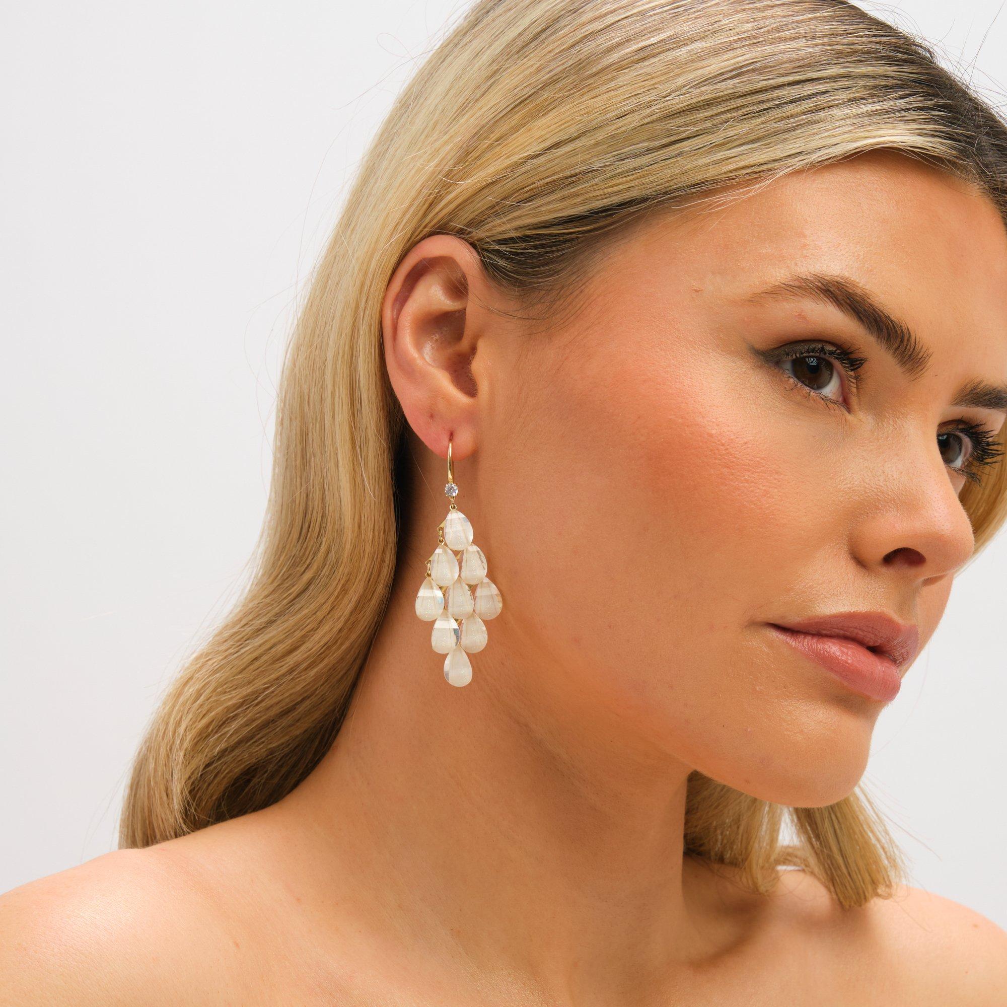 Gold - Jon Richard - Gold Plated and Cream Droplet Earrings - 2