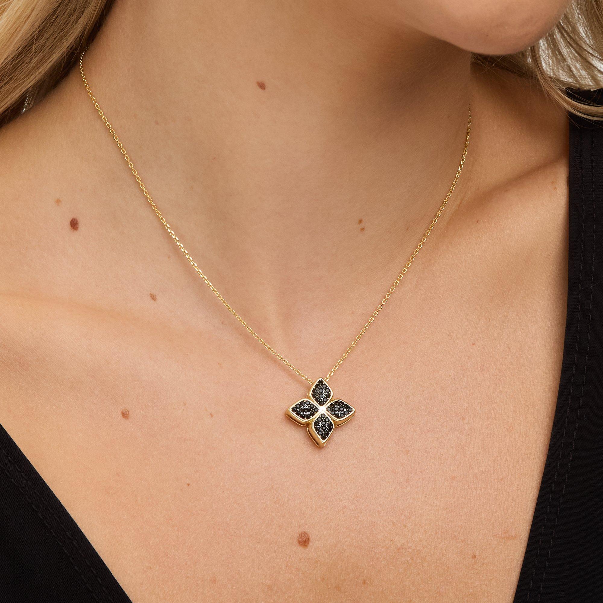 Gold - Jon Richard - 14K Gold Plated and Jet Druzy Stone Clover Pendant - 2