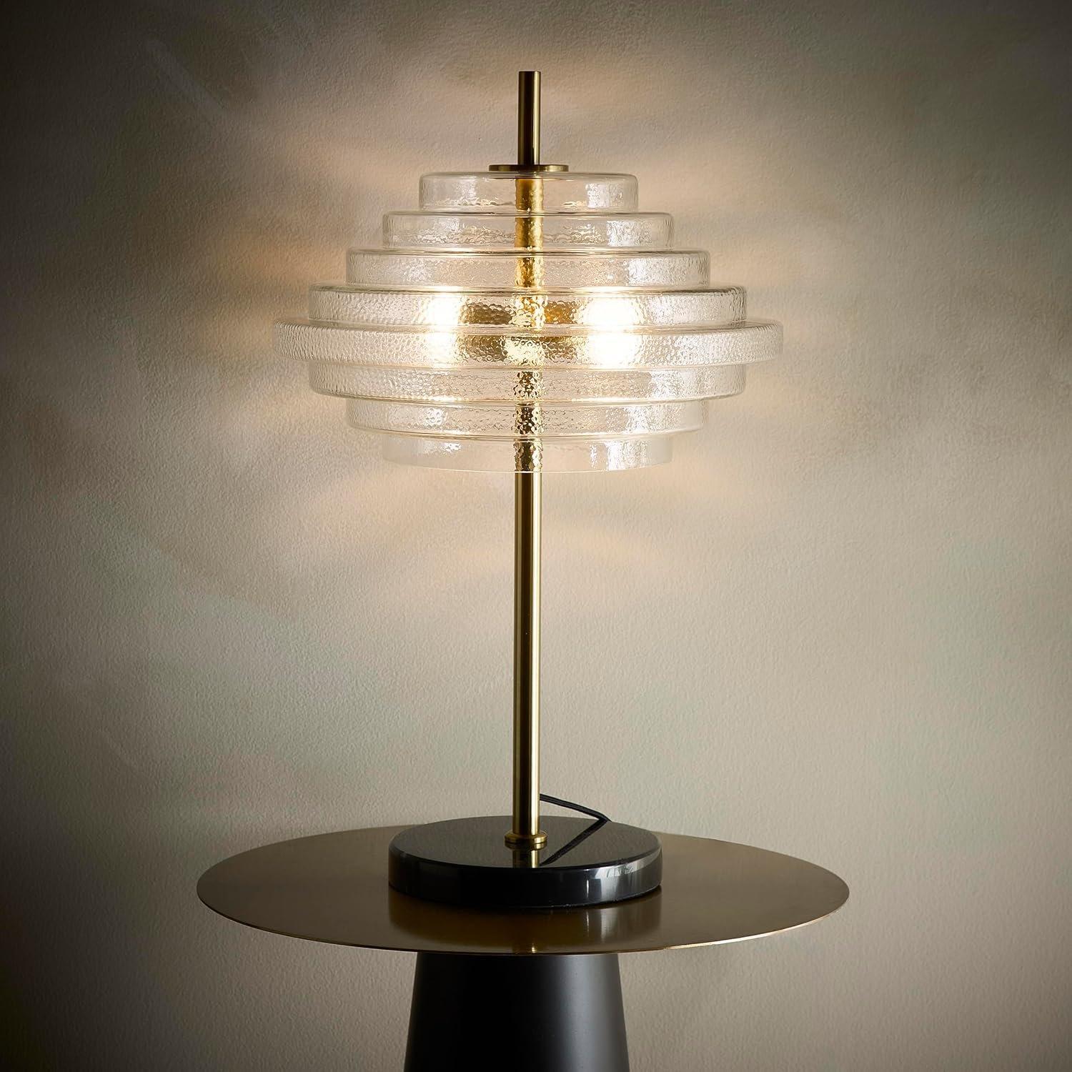 Clear - K Living - Aspen 2 Light Tiered Glass Brass Table Lamp - 2