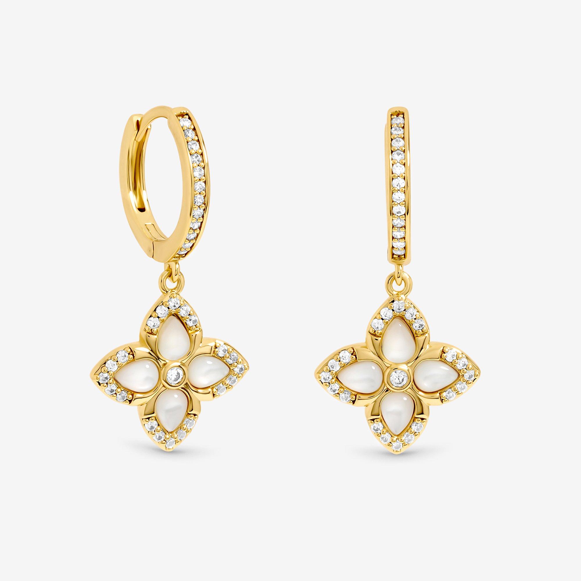 Gold - Jon Richard - Jon Richard 14K Gold Plated and Clover Earrings - 1