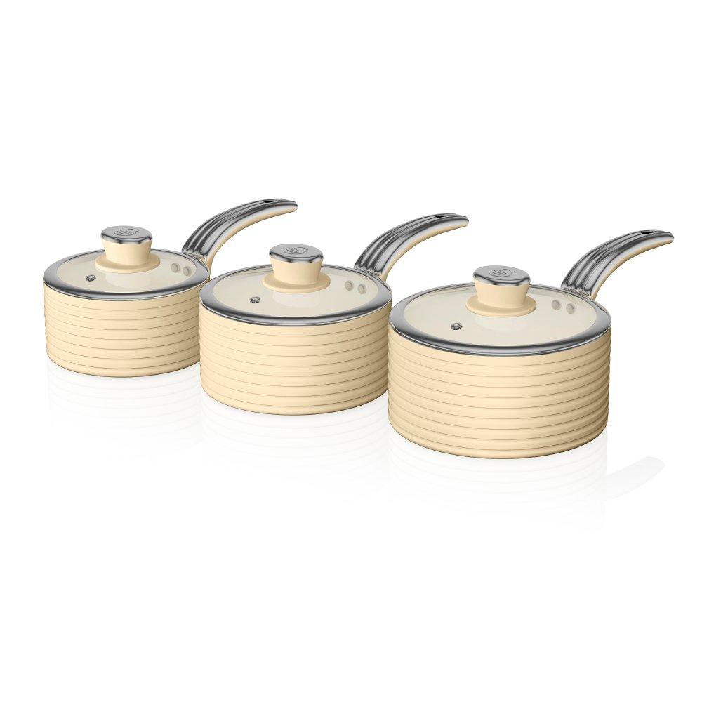 Swan  Retro 3 Piece Saucepan Set Cream - Medium