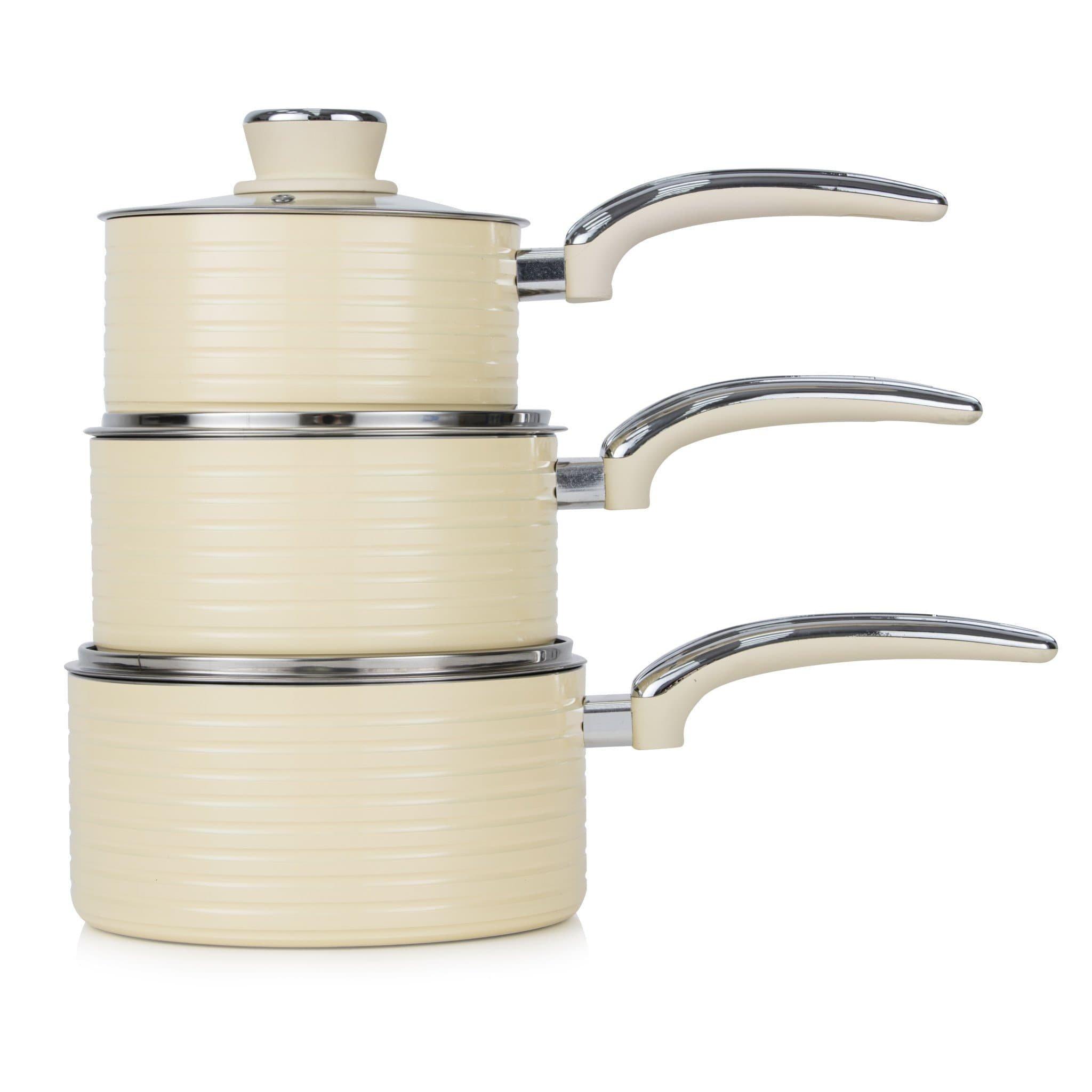 Cream - Swan - Retro 3 Piece Saucepan Set Cream - 5