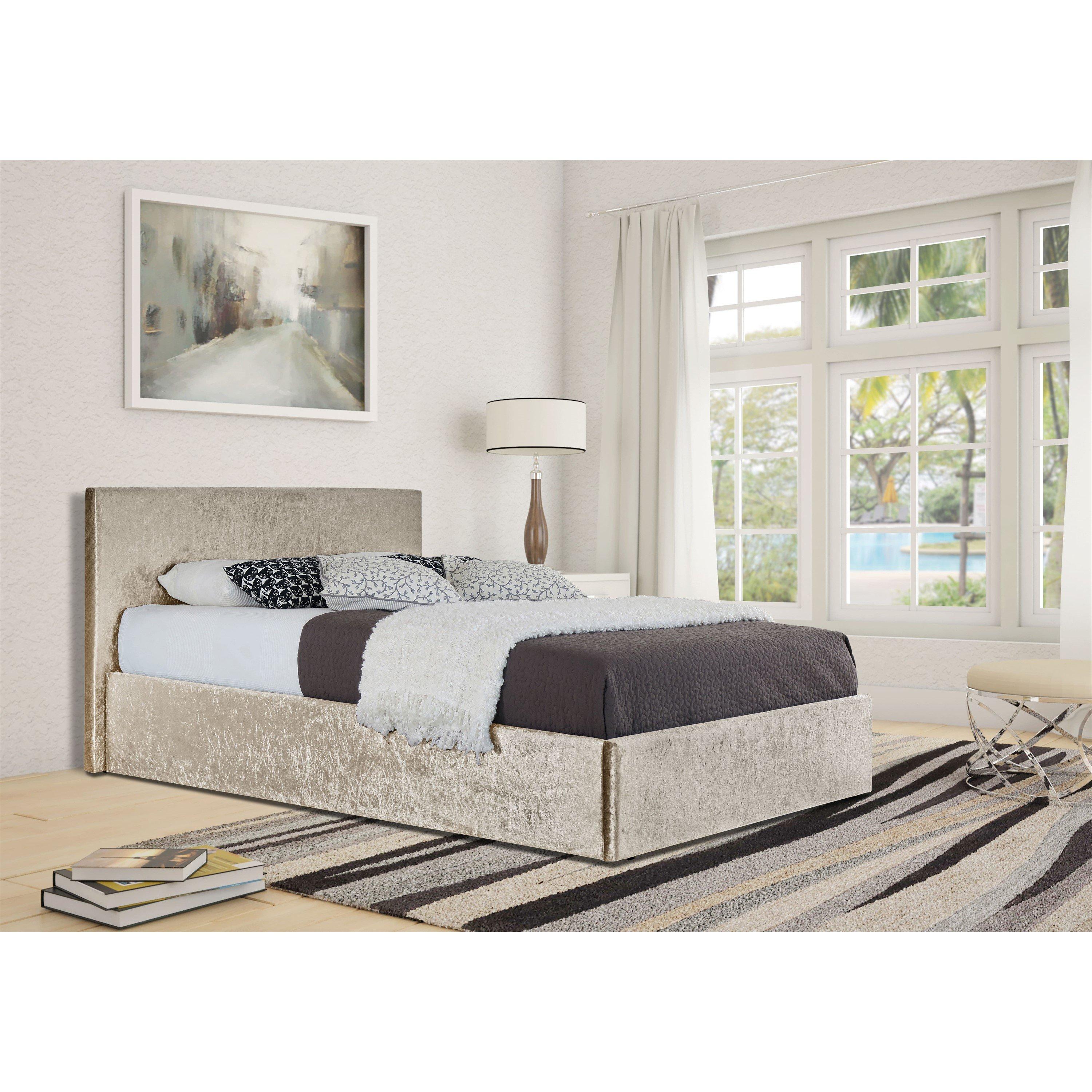 Cream - Comfy Living - Crushed Velvet Ottoman Bed and Mattress - 2