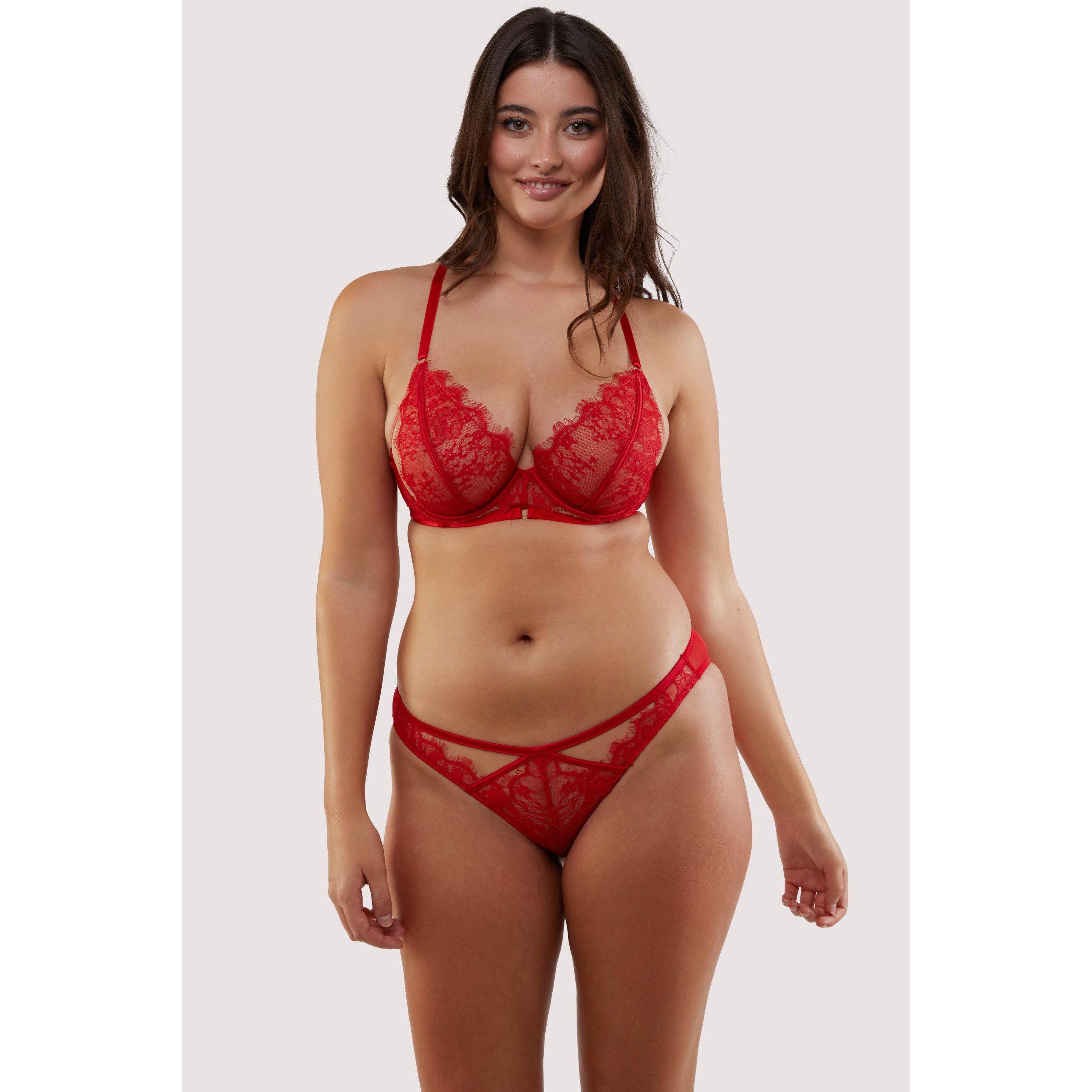 Red - Wolf and Whistle - Natalia Red Eyelash Lace Brief - 3