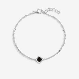 Simply Silver Sterling Silver 925 Pave and Jet Clover Bracelet