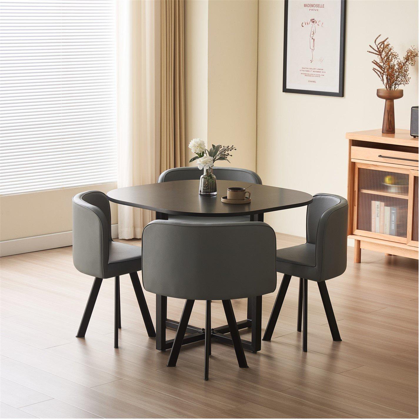 Comfy Living  Modern Dining Set Black Table With Chairs - Grey - 6 Seater