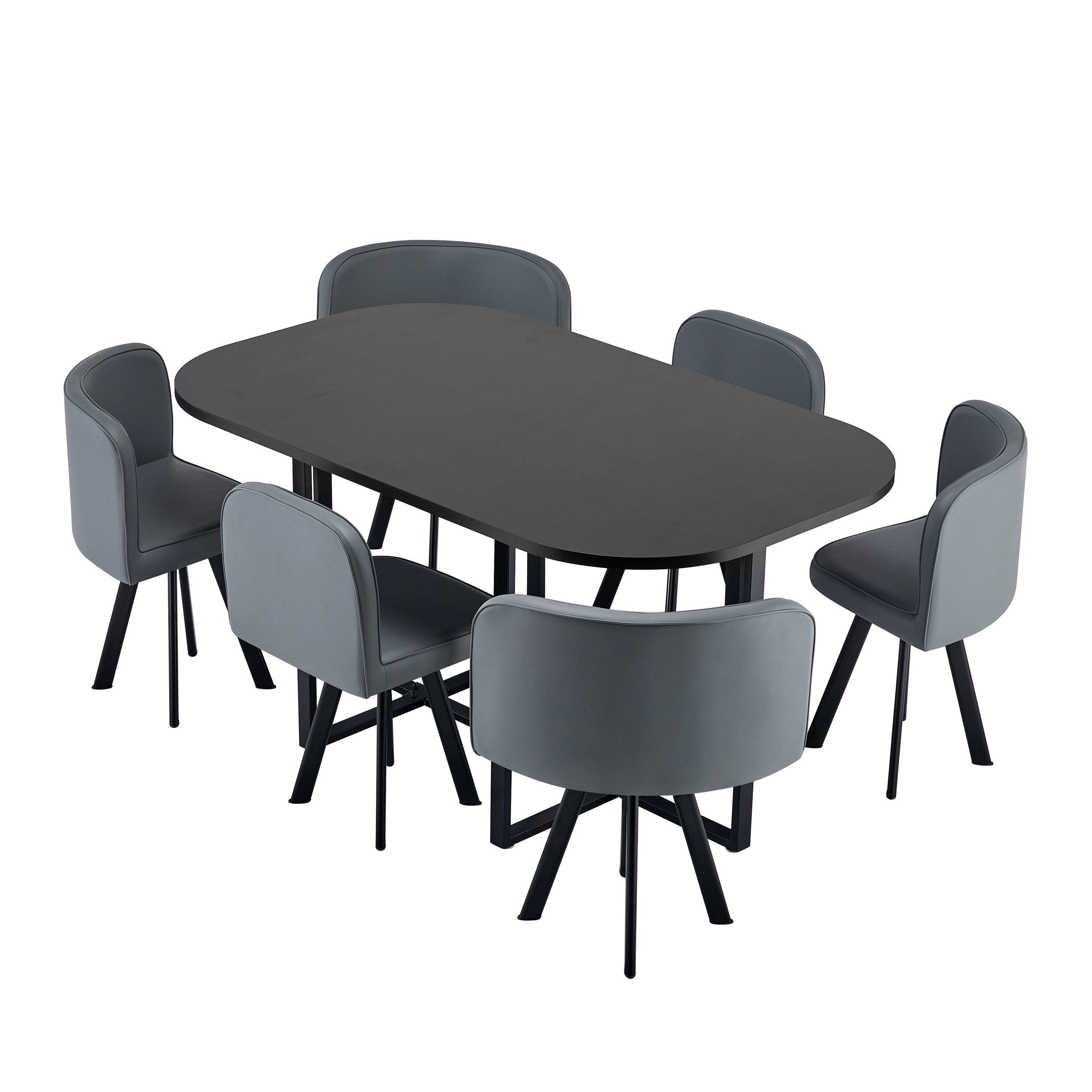 Grey - Comfy Living - Modern Dining Set Black Table With Chairs - 2