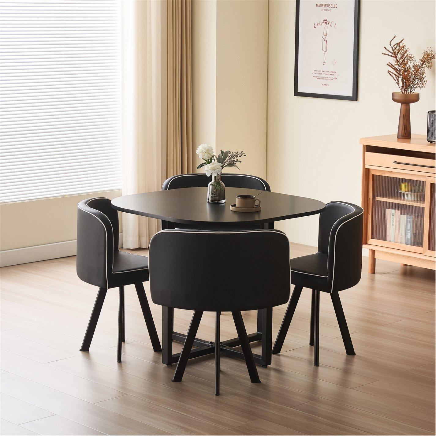Modern Dining Set Black Table With Chairs