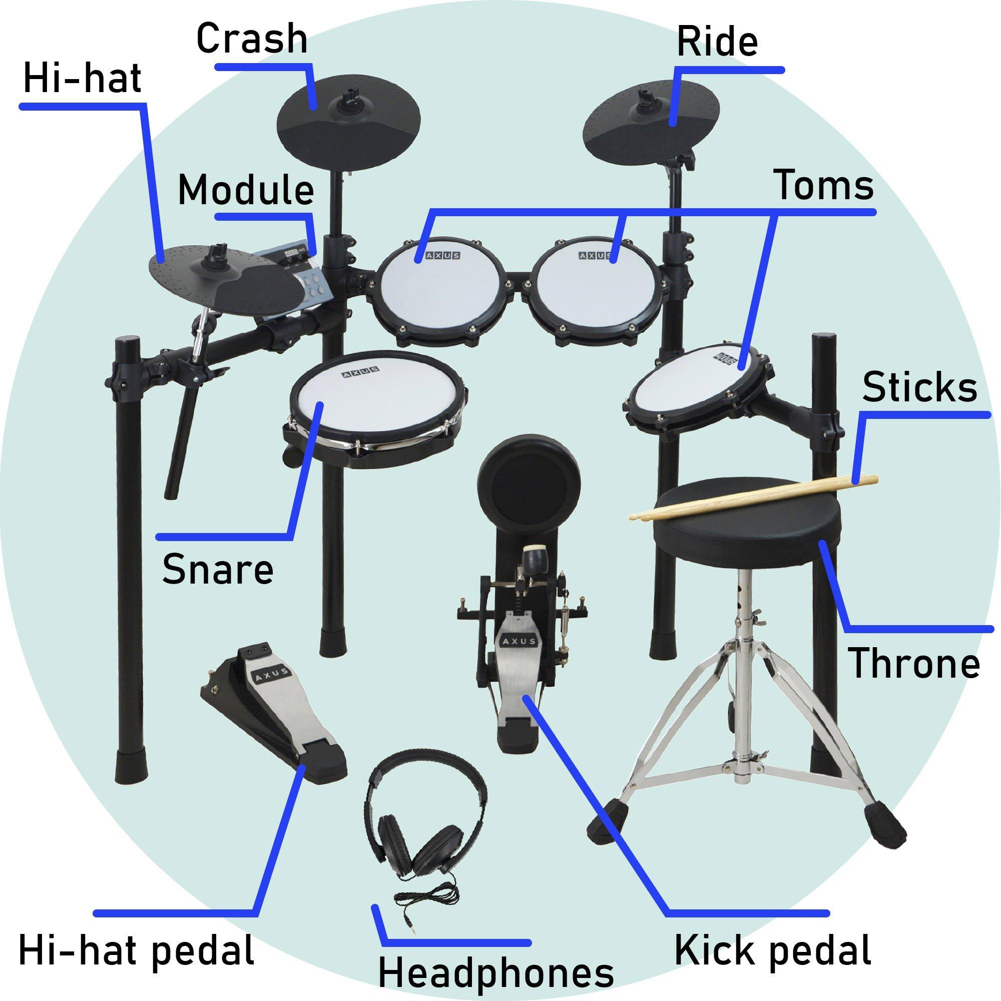 Black - Axus - AXK5 Electronic Mesh Head Drum Kit - 2