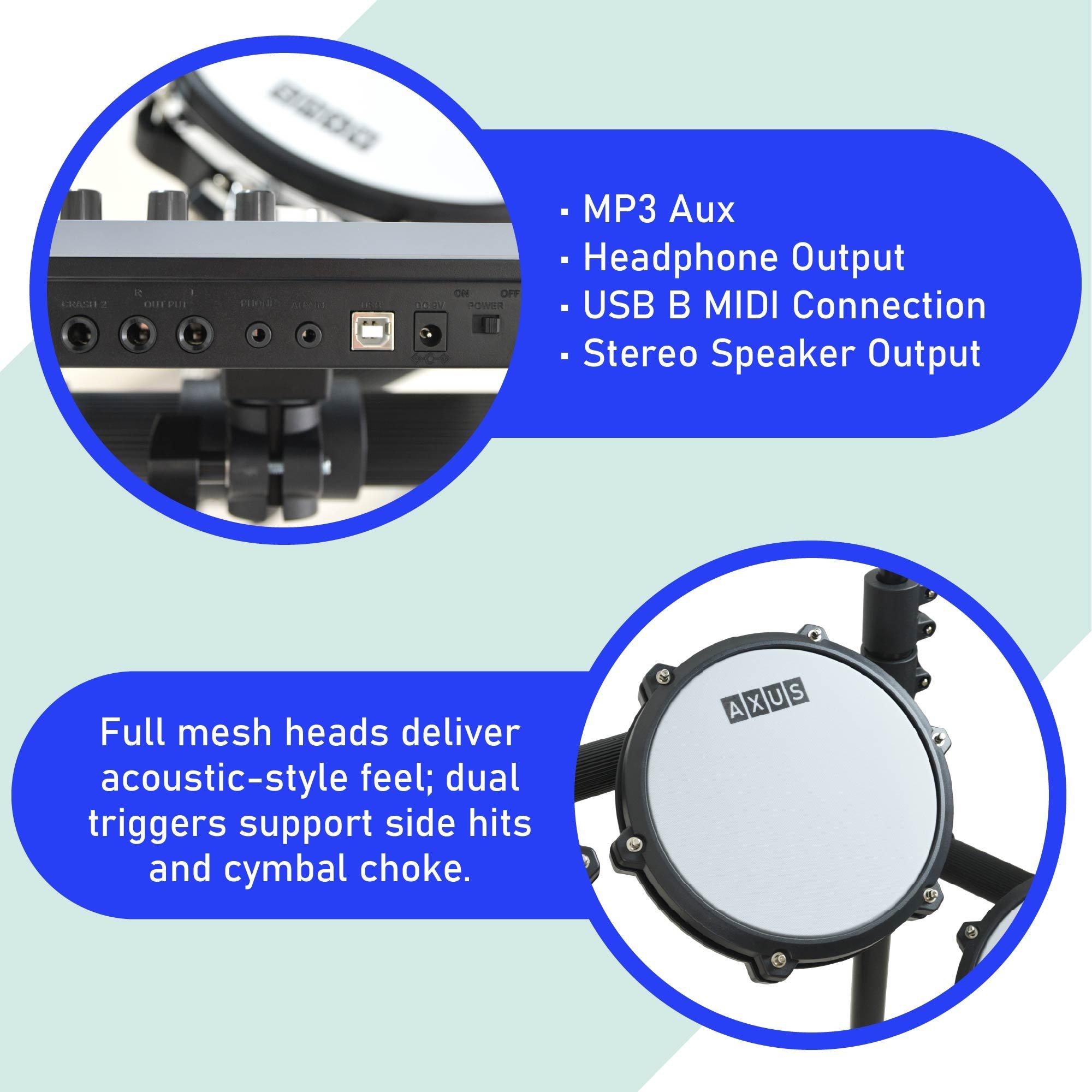 Black - Axus - AXK5 Electronic Mesh Head Drum Kit - 4