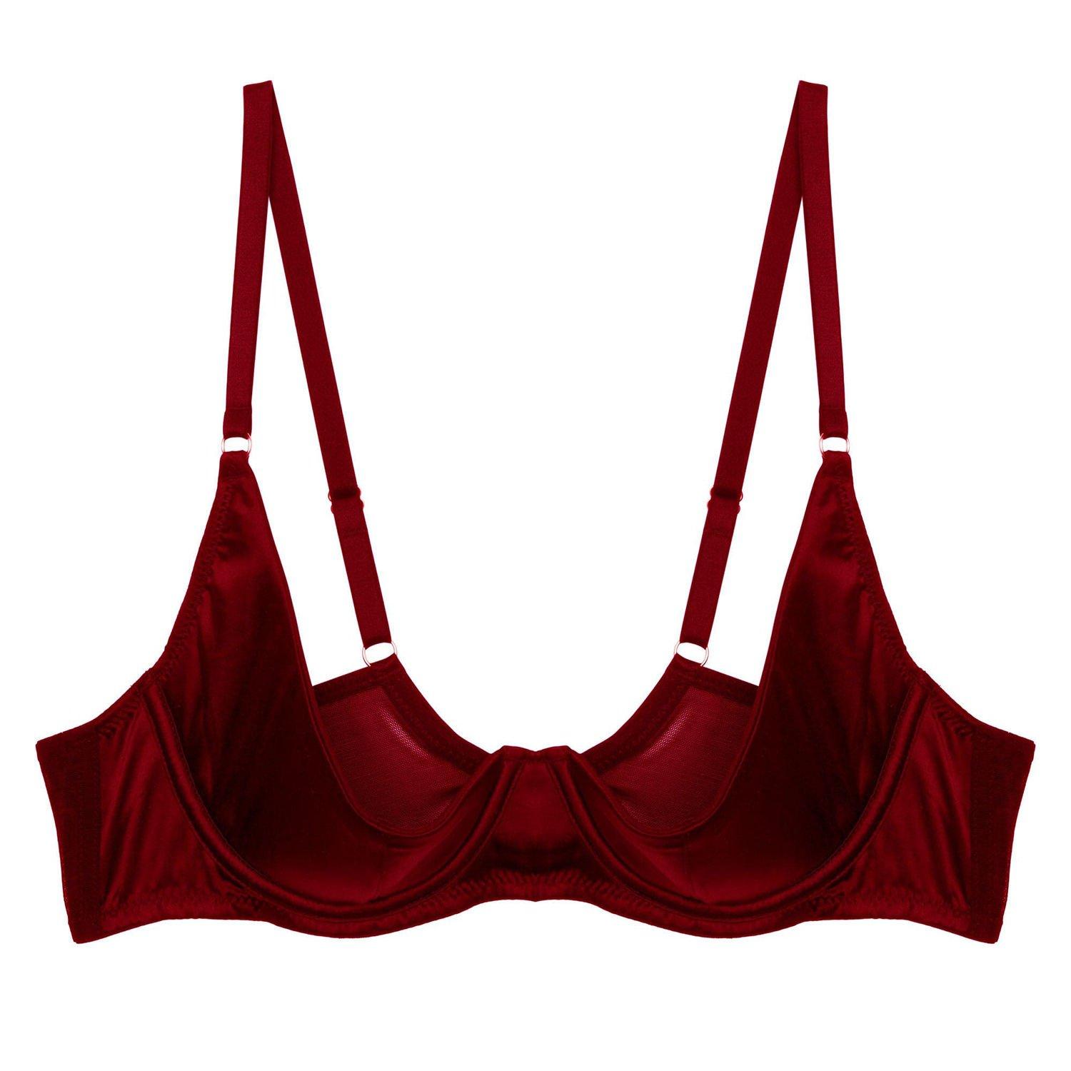 Red - Playful Promises - Etta Red Satin Quarter Cup Bra - 4