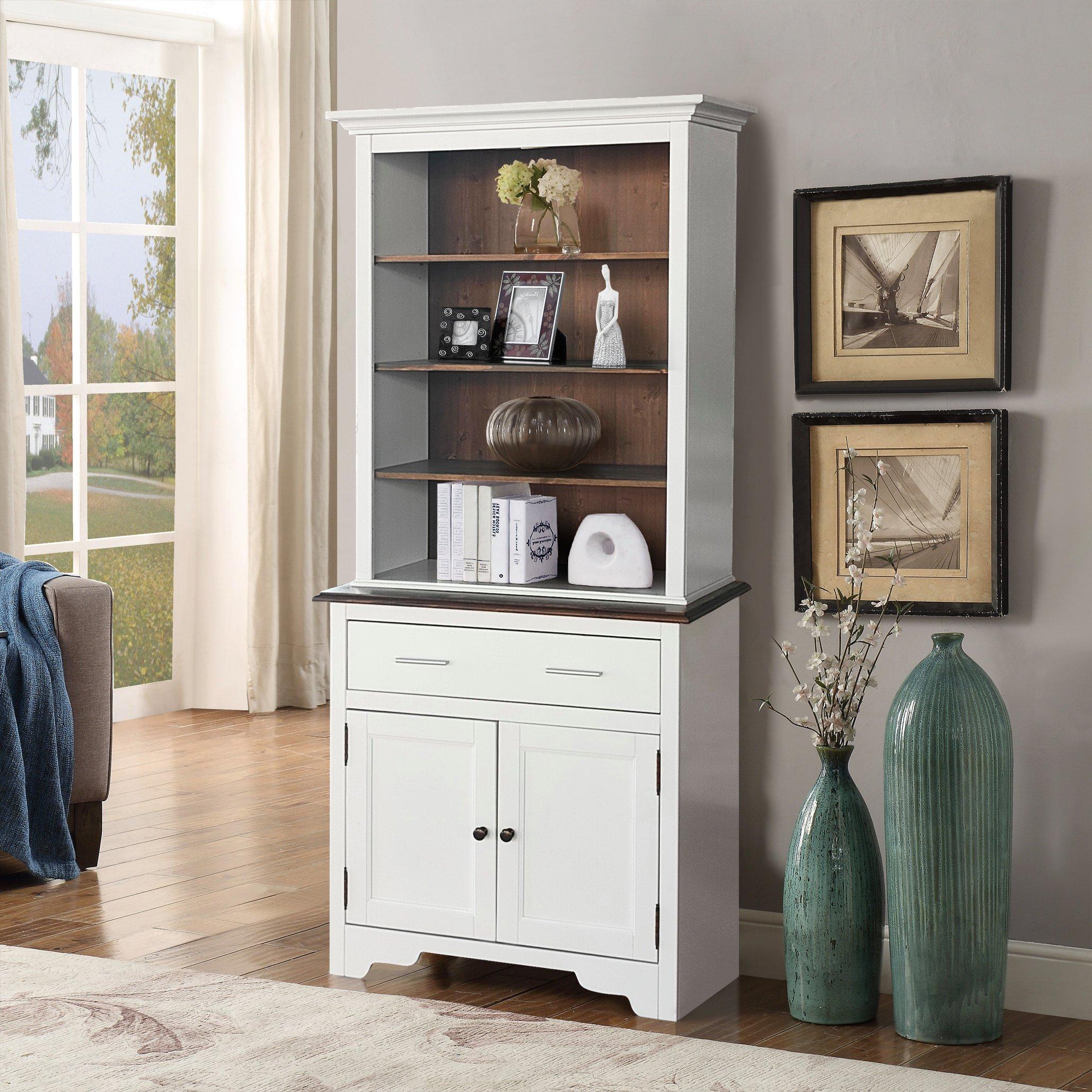 White - Comfy Living - White Wooden Display Dresser With Storage Space - 1