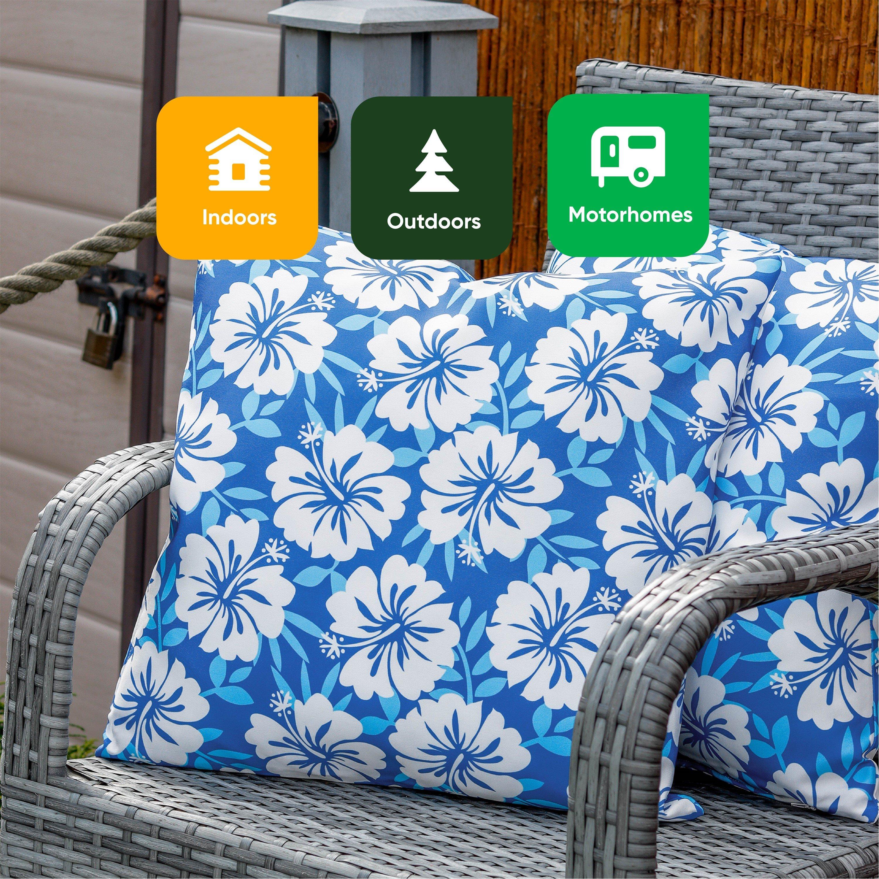 Blue - Streetwize - Outdoor Blue Hawaiian Print Scatter Cushions - 6
