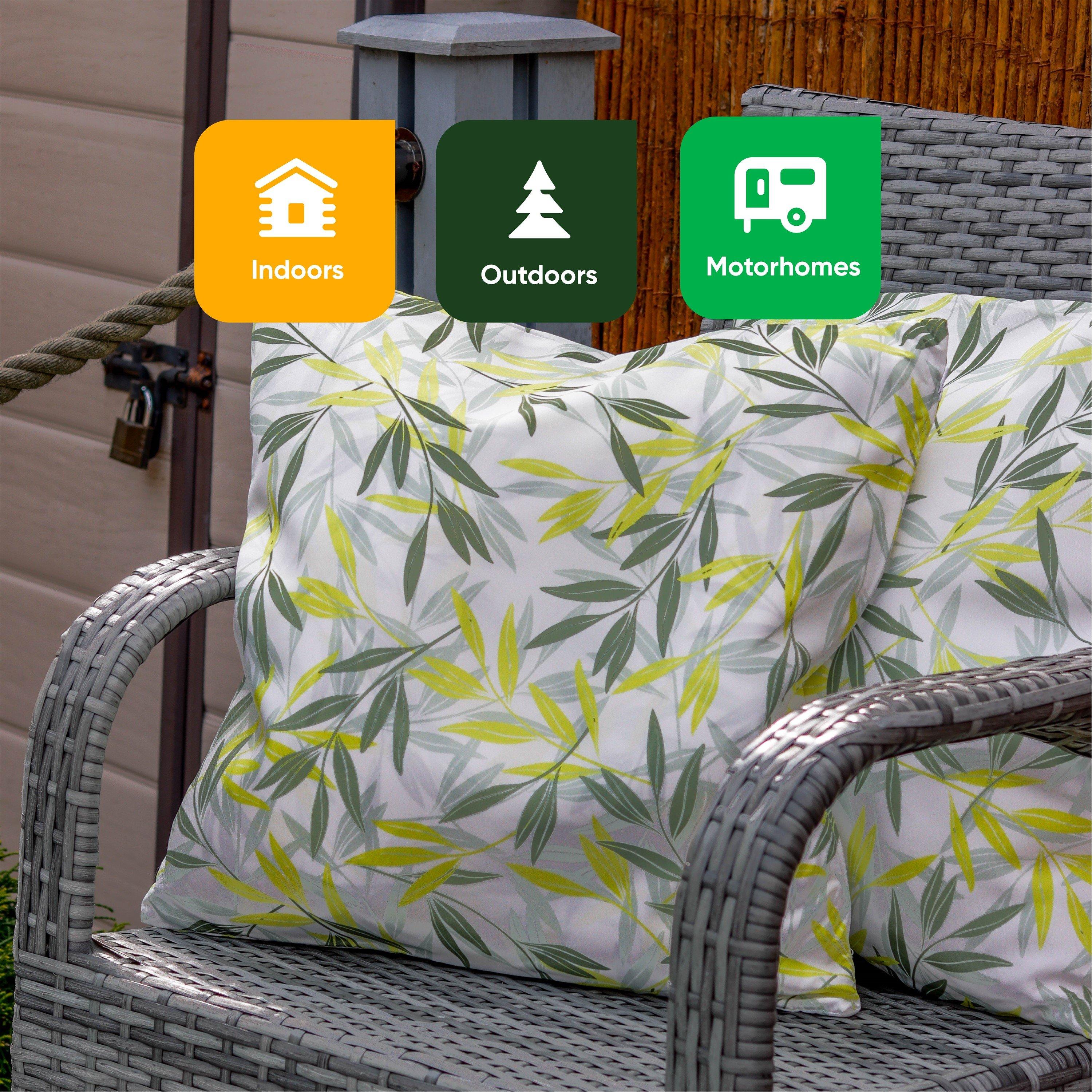 Green/Grey - Streetwize - Outdoor Green/Grey Leaf Print Scatter Cushions - 6