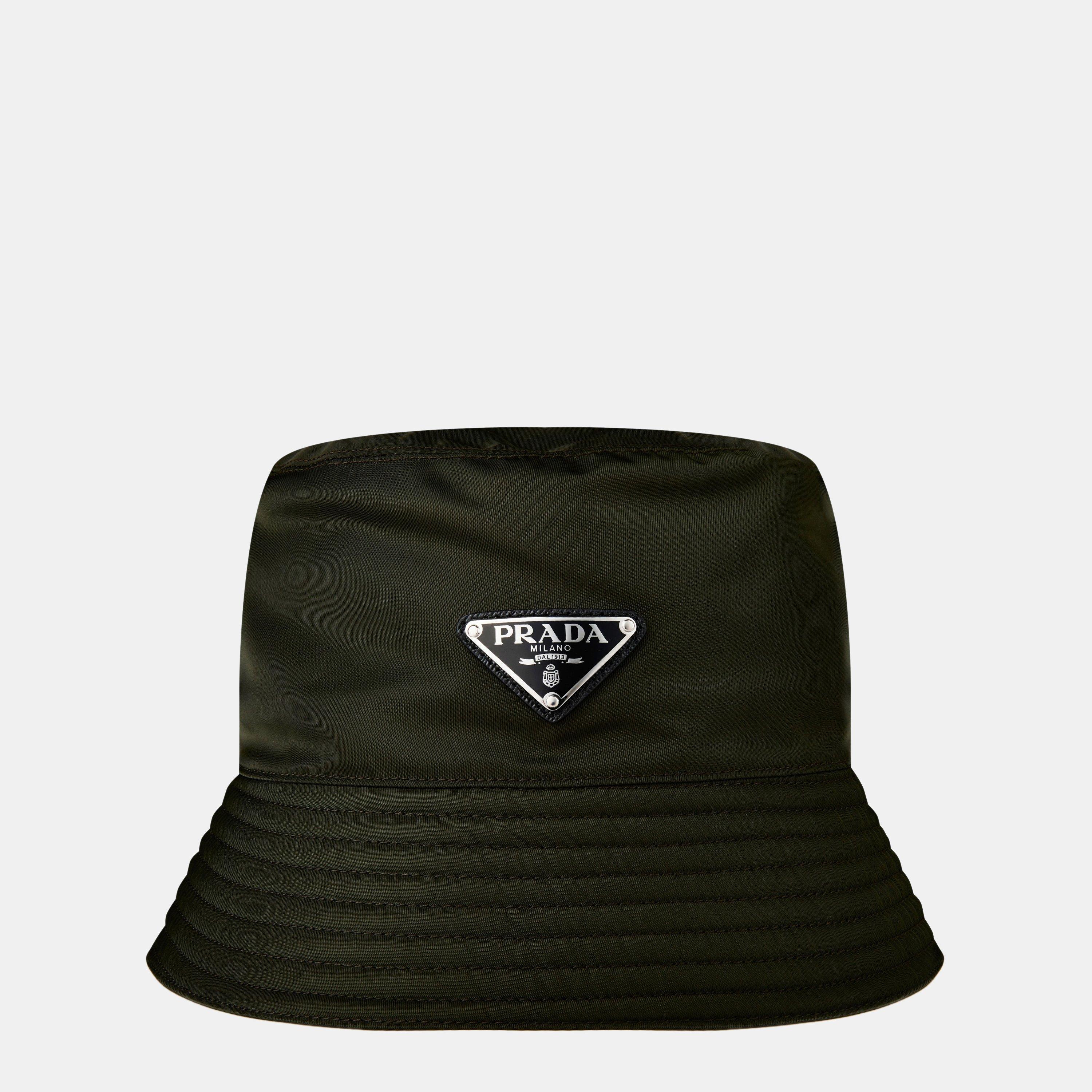 Prada Men'S Plain Nylon Bucket Hat - Green - Medium