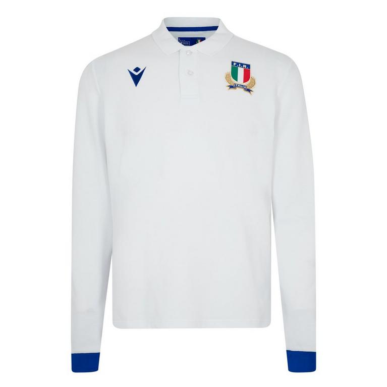 Blanc - Macron - Italy Rugby Away Polo Shirt 2023 2024 Adults - 1