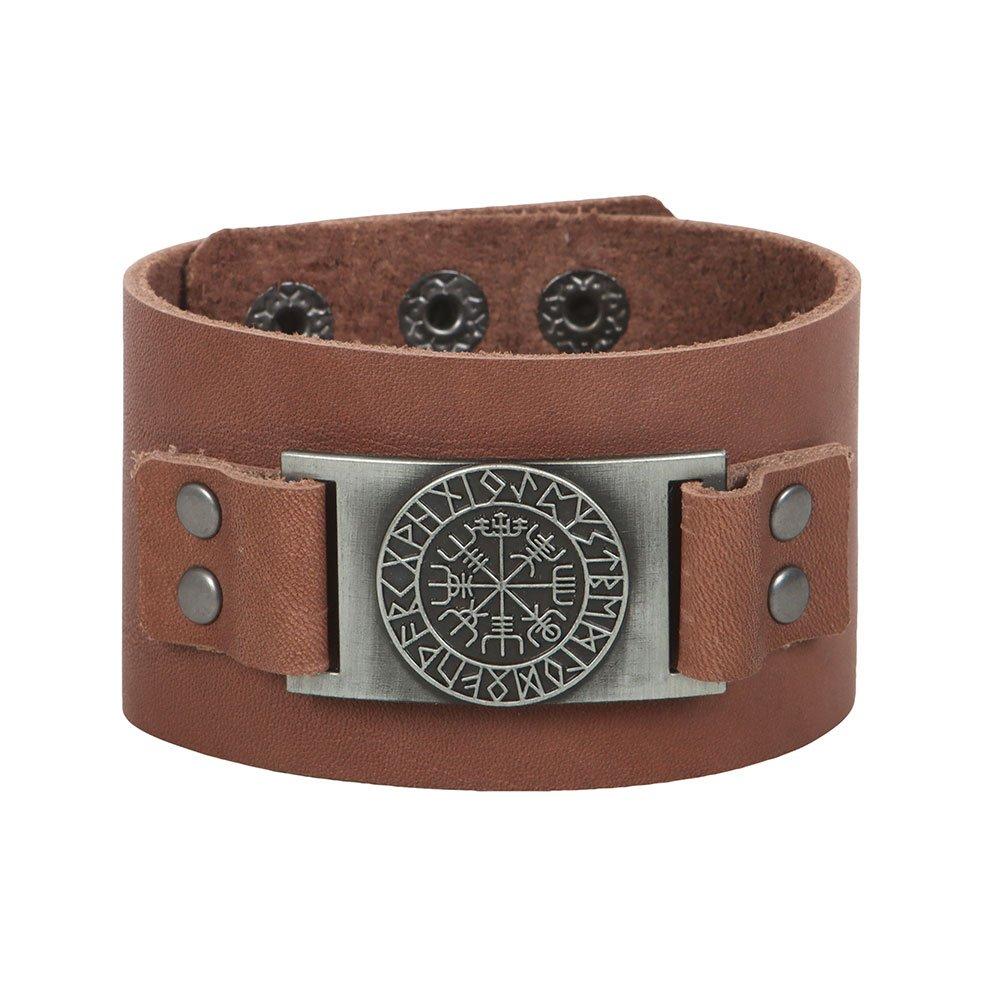 Brown - Something Different - Viking Compass Leather Cuff Bracelet - 2