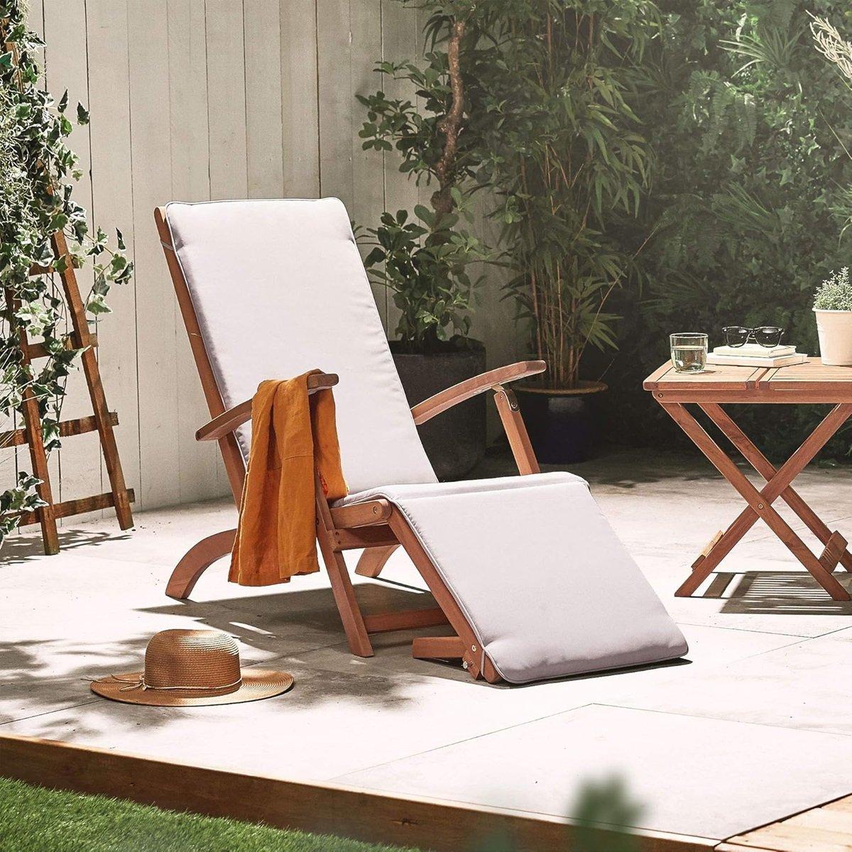 Brown - VonHaus - Hudson Grey Sun Lounger Chair With Cushion - 2