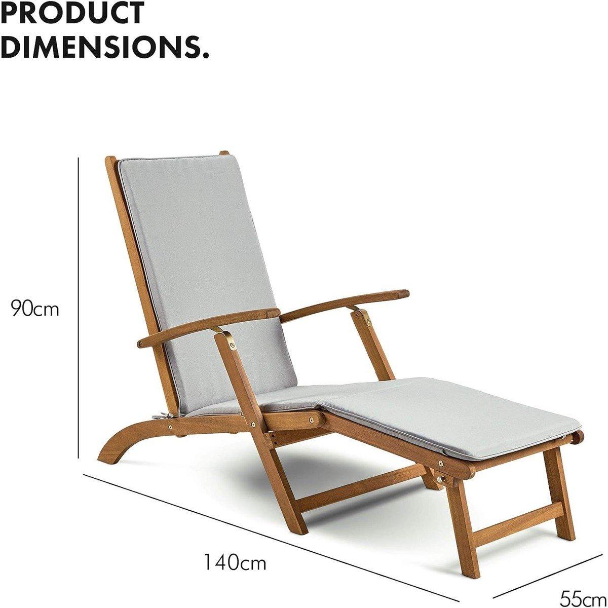 Brown - VonHaus - Hudson Grey Sun Lounger Chair With Cushion - 3