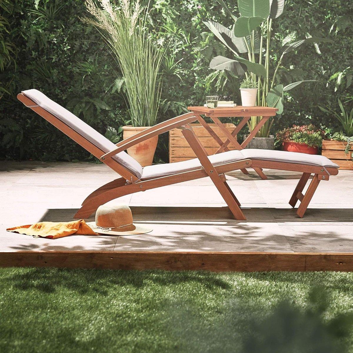 Brown - VonHaus - Hudson Grey Sun Lounger Chair With Cushion - 7