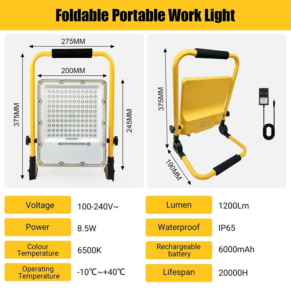Yellow - Breeins - Portable Rechargeable LED Floodlight Work Light - 2